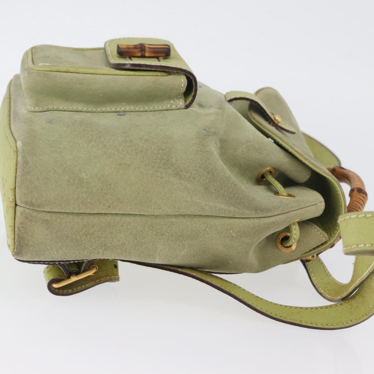 Gucci Gucci Bamboo Daim Green Suede Backpack Bag (Pre-Owned)