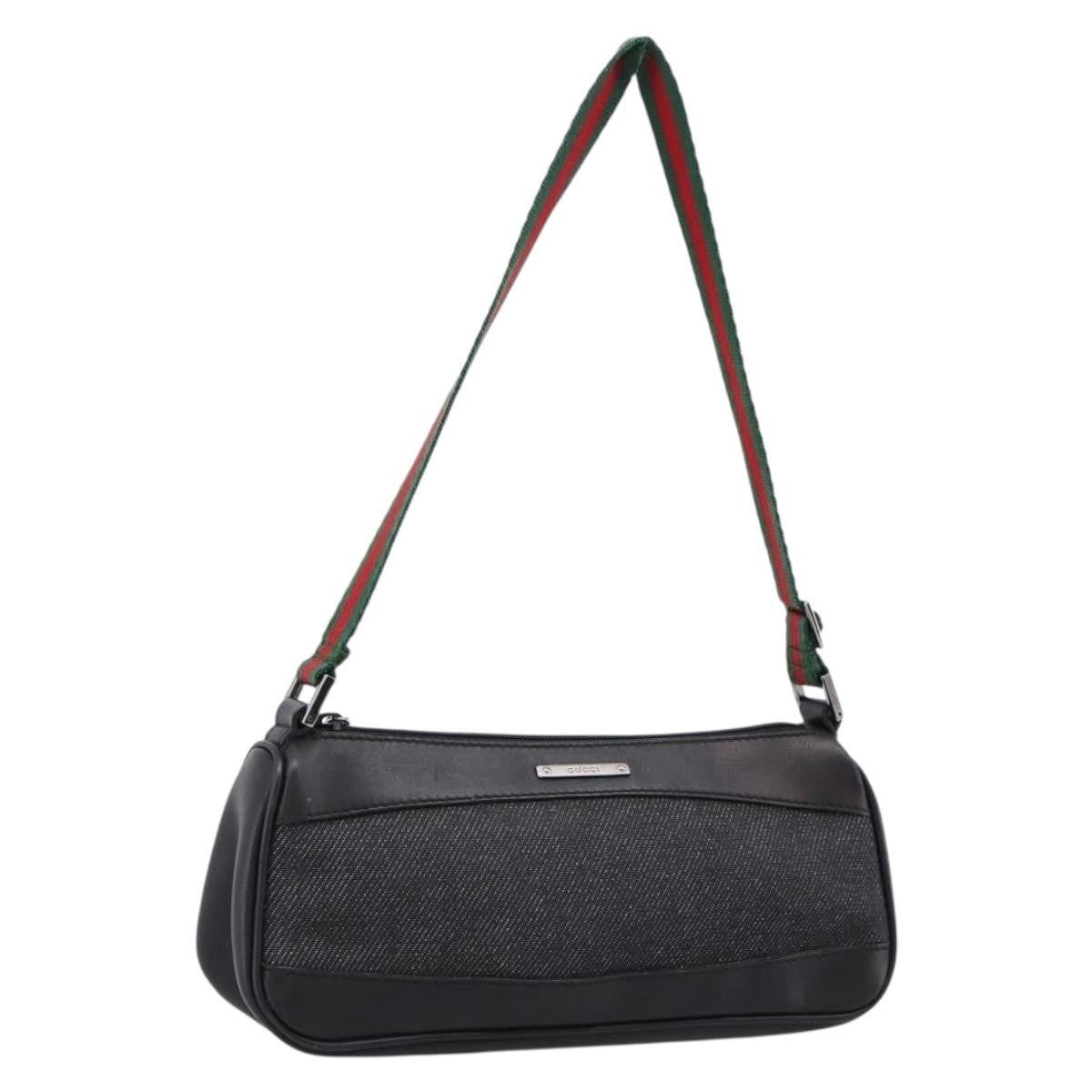 Gucci Web Sherry Line Accessory Pouch Denim & Leather Black Canvas Clutche & Pouche Bag (Pre-Owned)