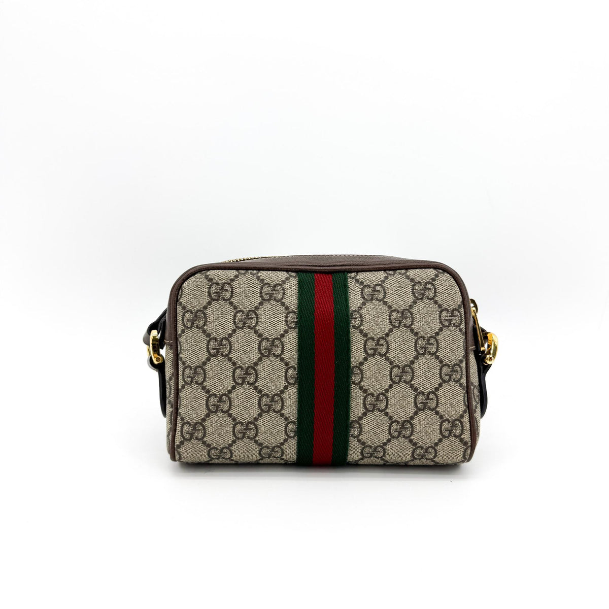 Gucci Ophidia Double Zip Gg Coated Canvas Brown Canvas Crossbody Bag Bag (Pre-Owned)