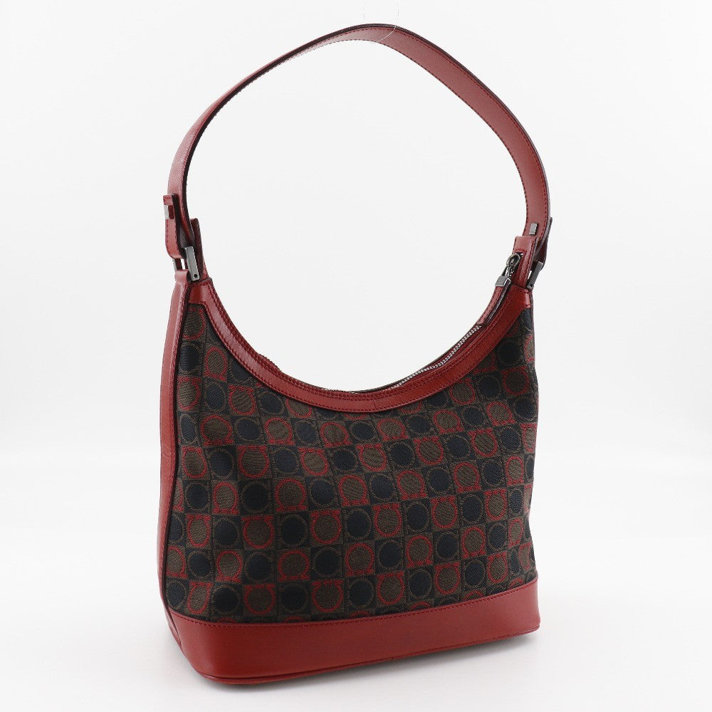 Salvatore Ferragamo Gancini Canvas Red Canvas Shoulder Bag Bag (Pre-Owned)