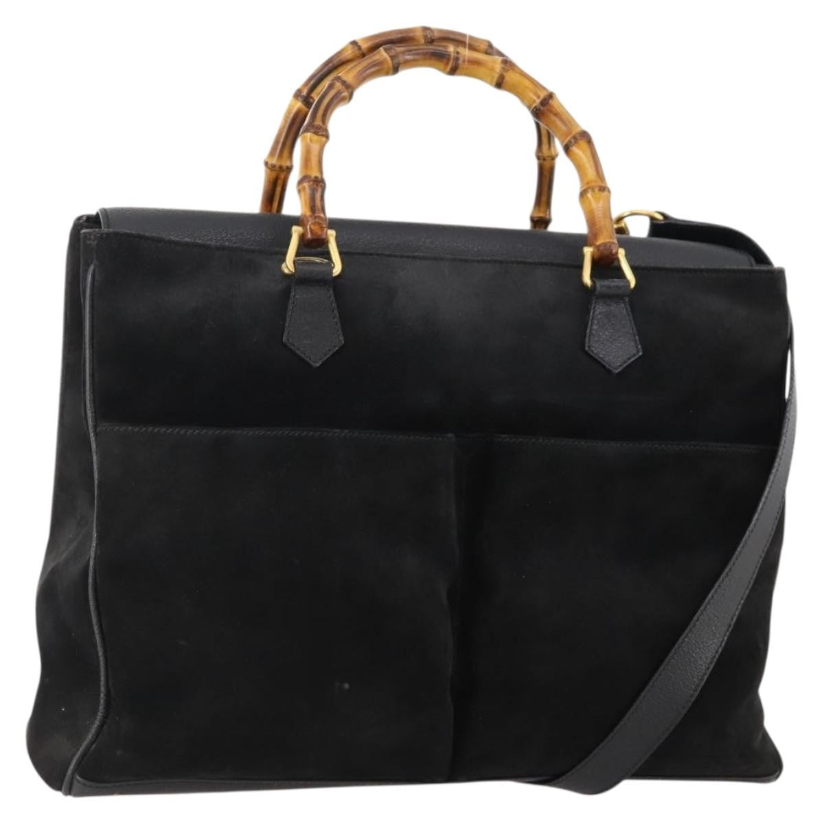 Gucci Bamboo Suede Black Suede Tote Bag Bag (Pre-Owned)
