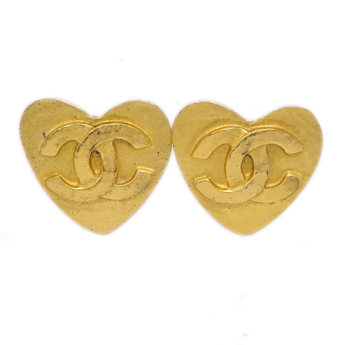 Chanel Vintage Cc Heart Clip-On Metal Gold Gold_Plated Earrings Jewelry (Pre-Owned)