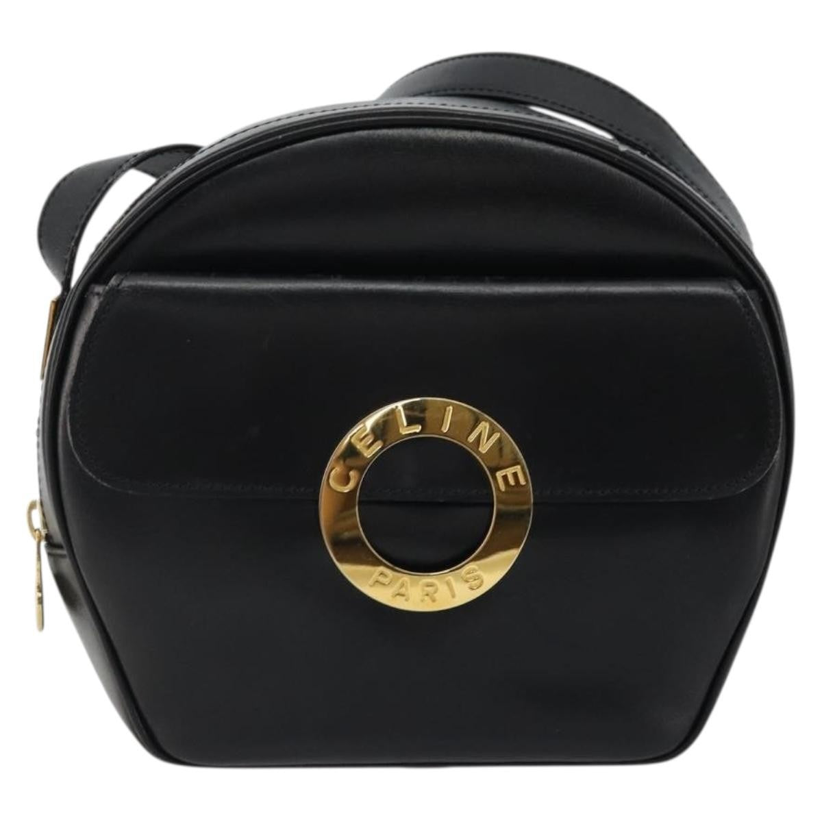 Celine Circle Logo Leather Black Leather Shoulder Bag Bag (Pre-Owned)