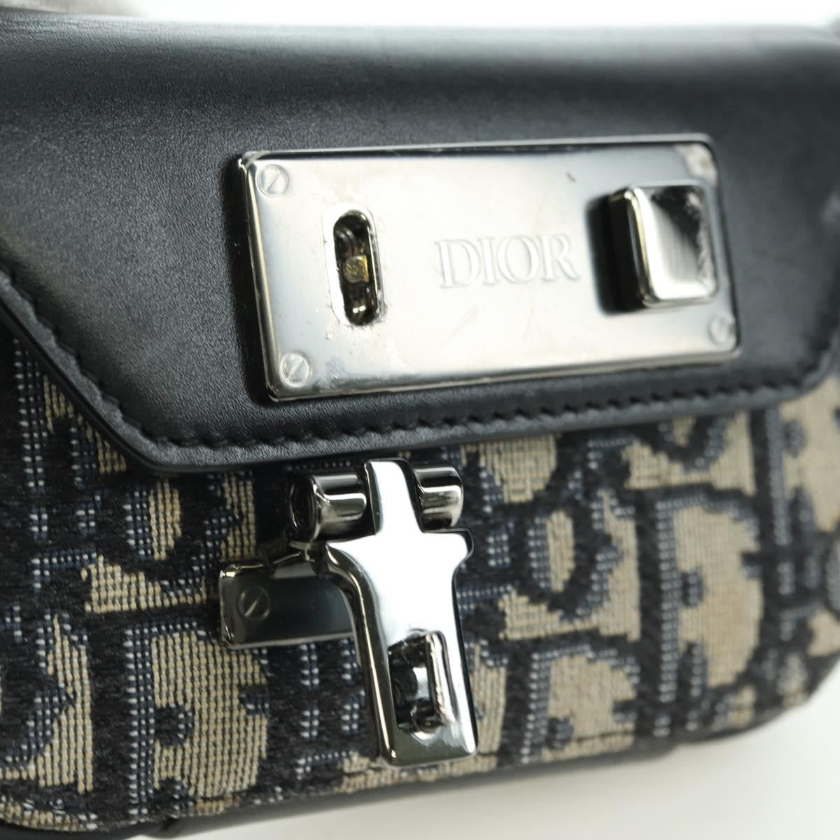 Christian Dior Clasp Lock Messenger Oblique Canvas And Leather Navy Canvas Clutche & Pouche Bag (Pre-Owned)