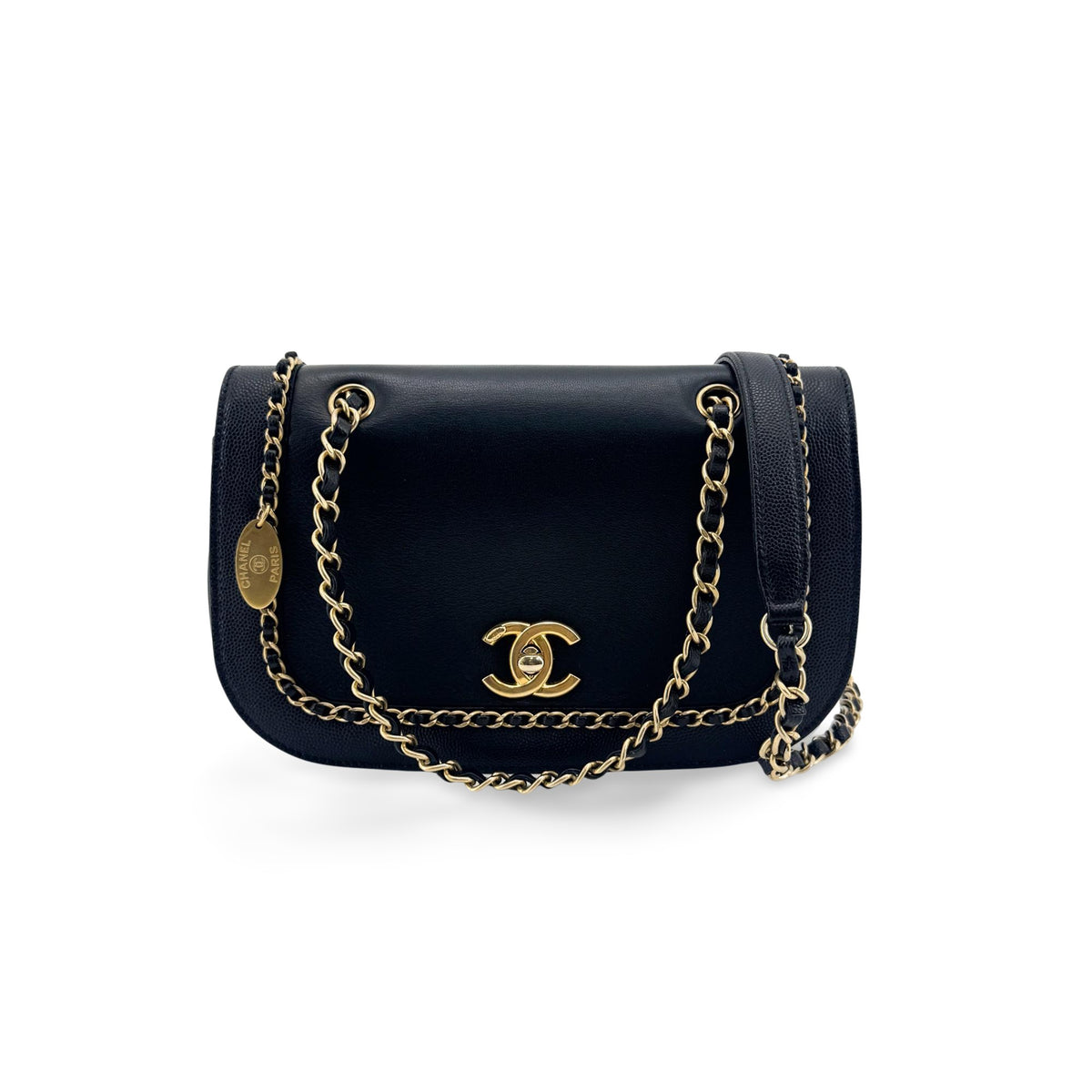 Chanel Flap With Chain Leather Black Calfskin Handbag (Pre-Owned)