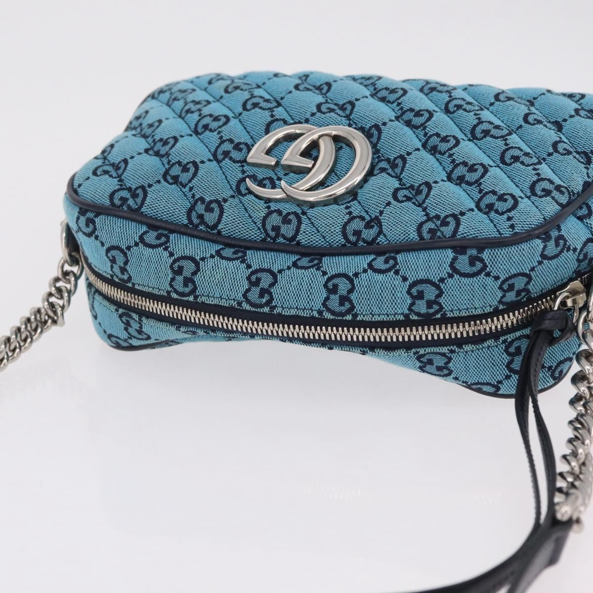 Gucci Gg Marmont Multicolor Diagonal Quilted Gg Canvas Blue Canvas Shoulder Bag Bag (Pre-Owned)