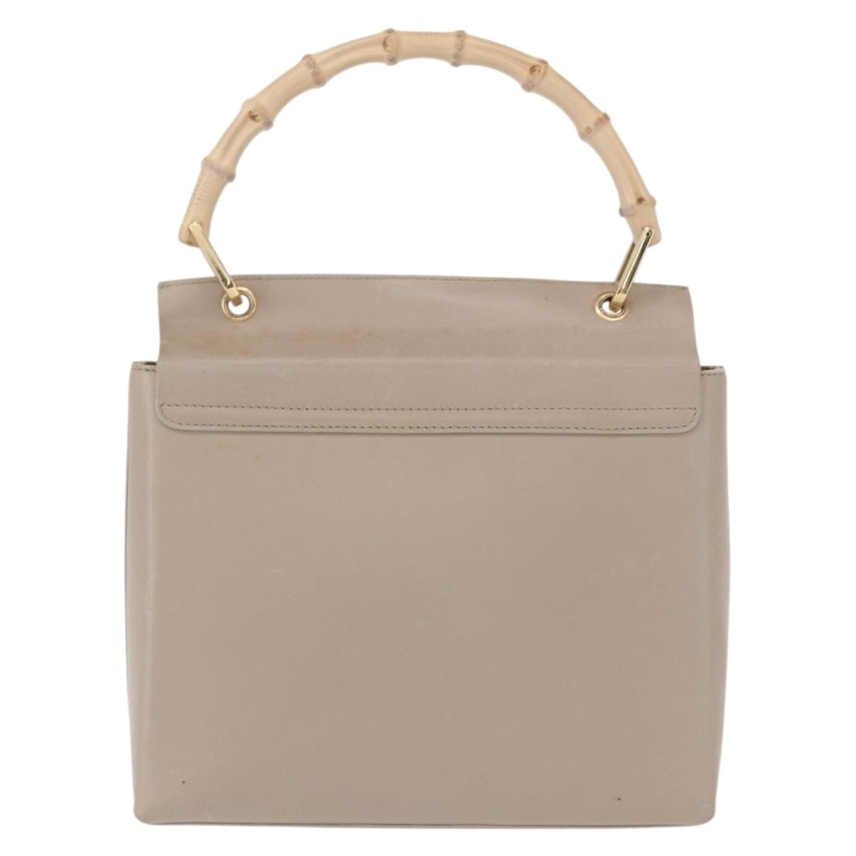 Gucci Vintage Bamboo Handle Leather Beige Leather Handbag (Pre-Owned)