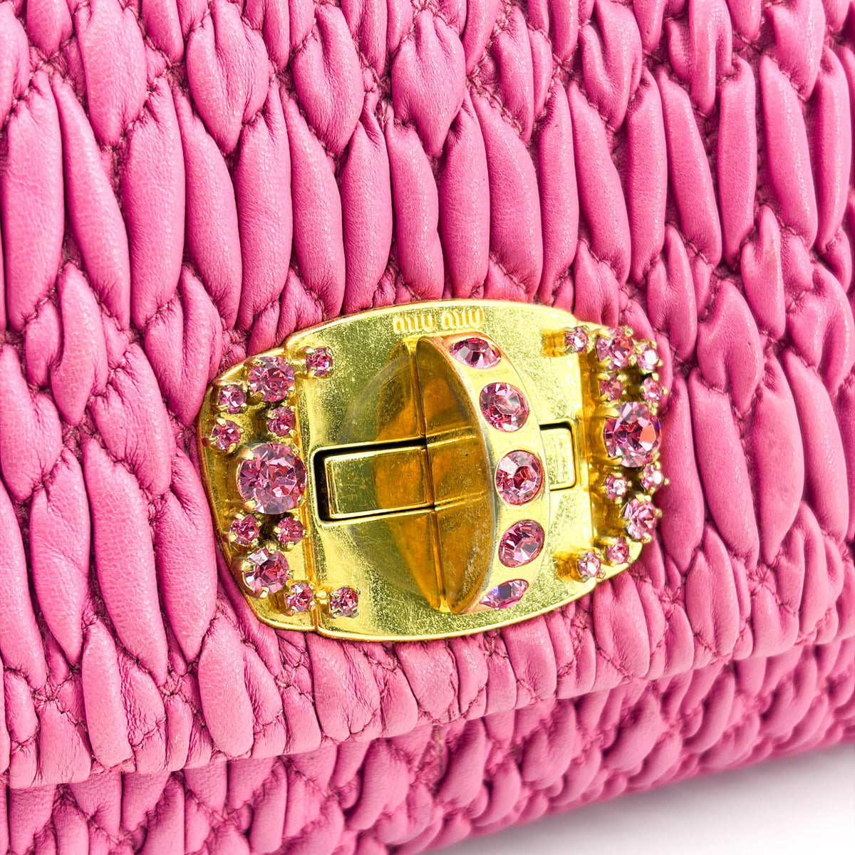Miu Miu Crystal Clutch Matelasse Leather Pink Other Clutche & Pouche Bag (Pre-Owned)