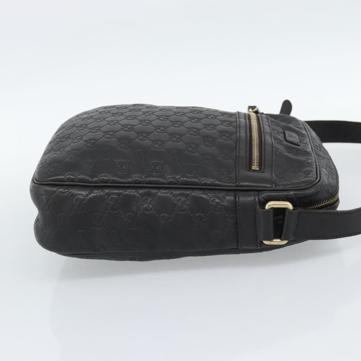 Gucci Front Zip Messenger Guccissima Leather Black Leather Shoulder Bag Bag (Pre-Owned)