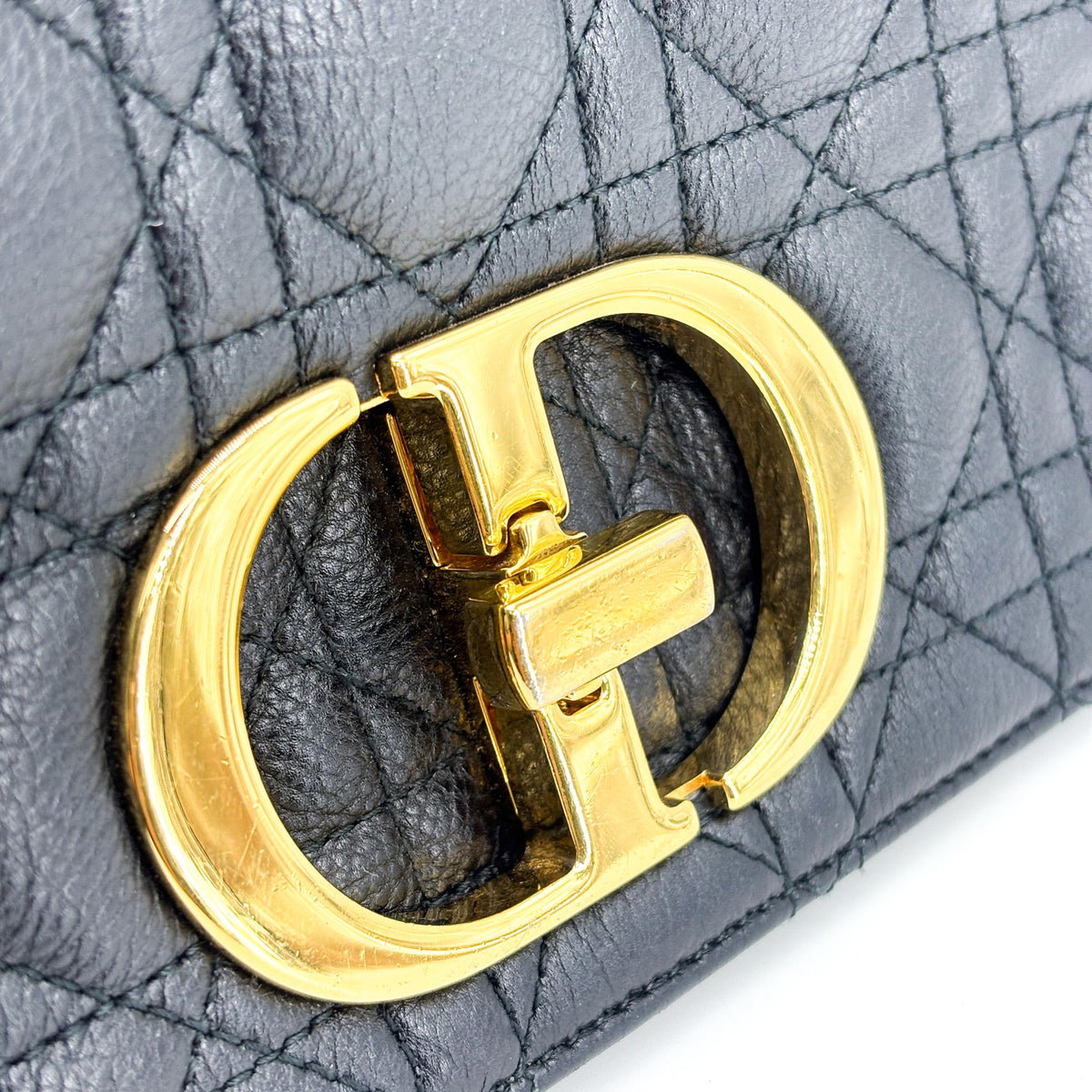 Christian Dior Caro Cannage Quilt Calfskin Black Leather Handbag (Pre-Owned)