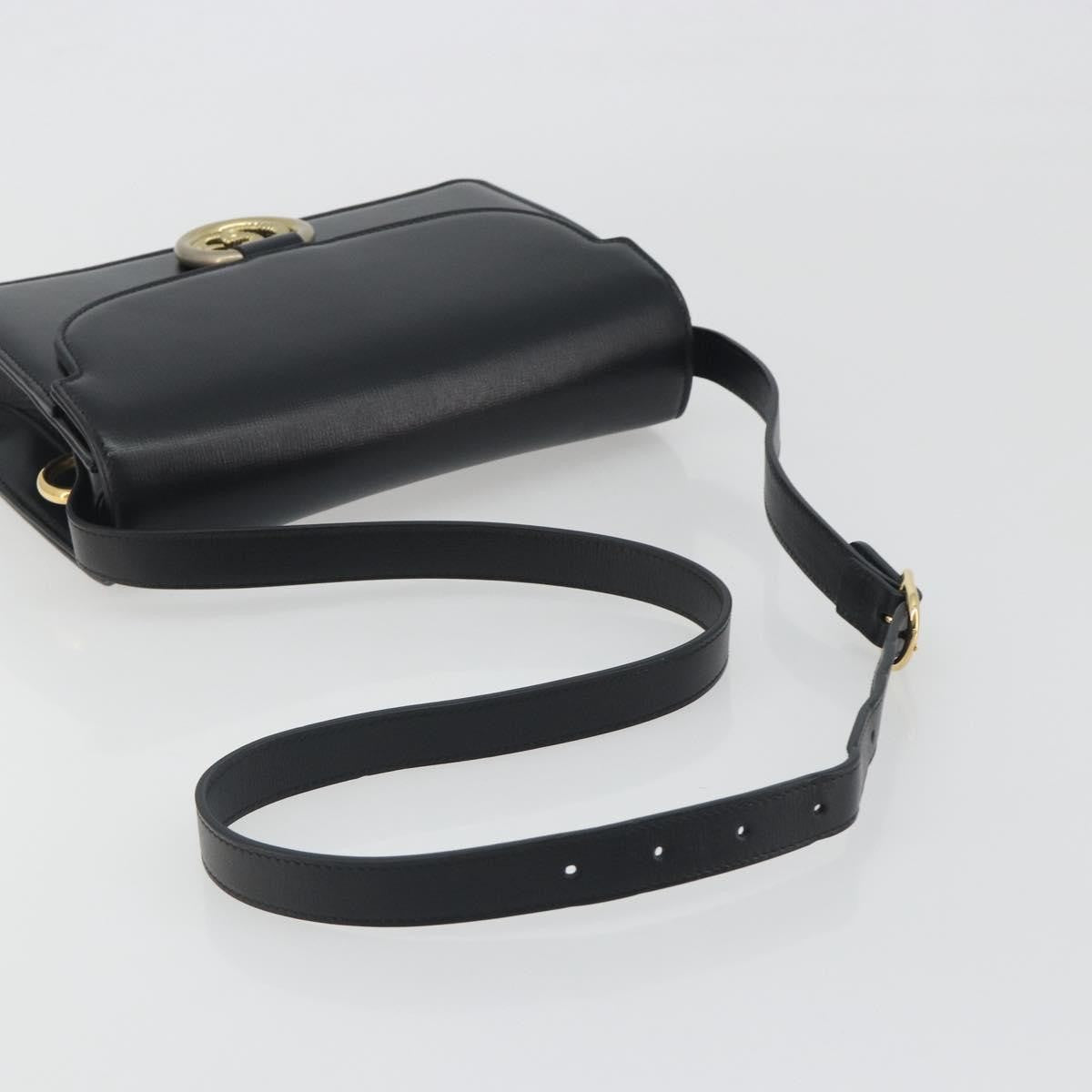 Gucci Gg Ring Leather Black Leather Shoulder Bag Bag (Pre-Owned)