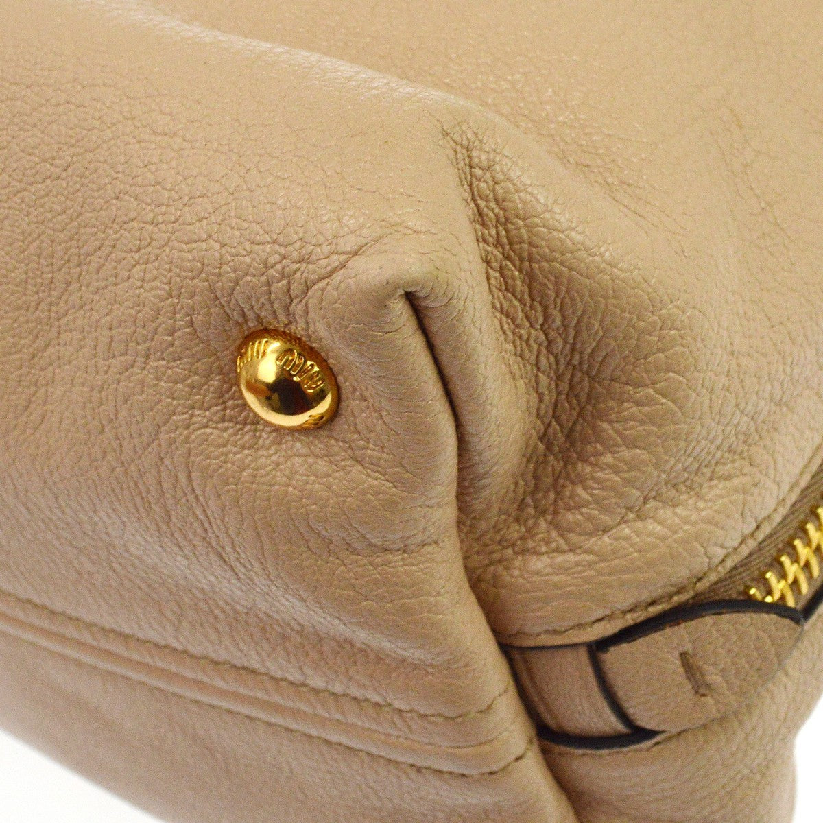 Miu Miu Madras Convertible Side Zip Satchel Leather Beige Leather Tote Bag Bag (Pre-Owned)