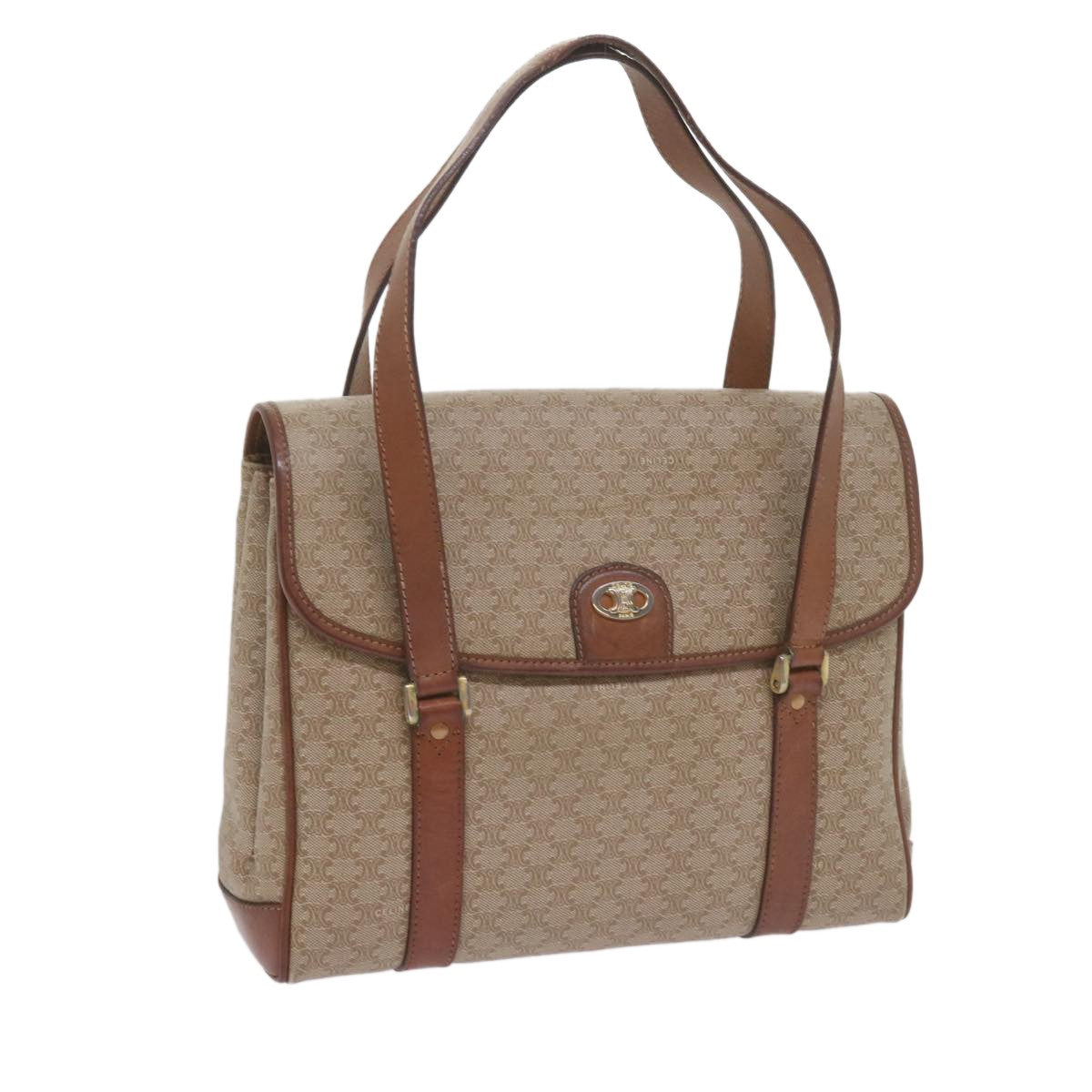 Celine Vintage Macadam Canvas And Leather Beige Canvas Handbag (Pre-Owned)