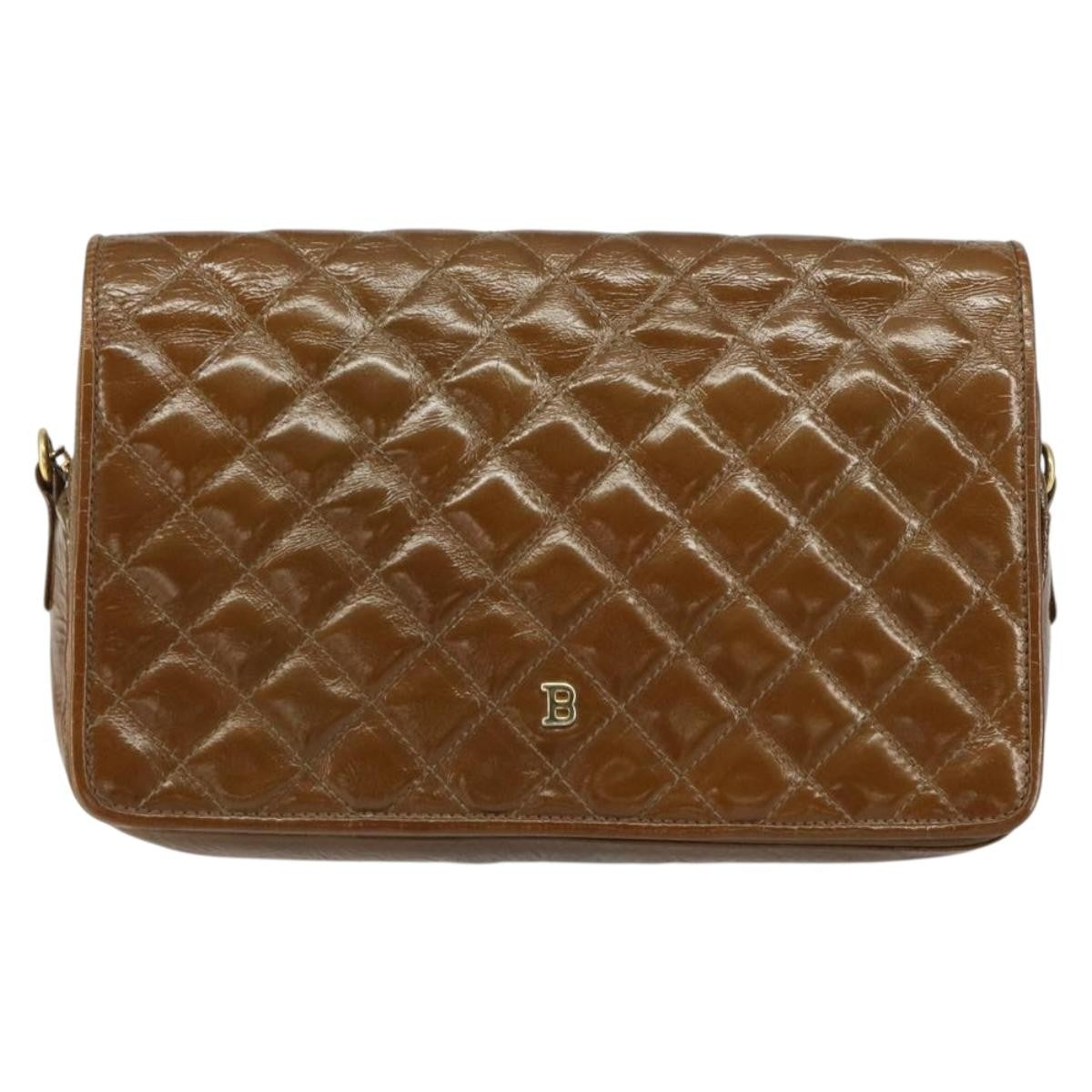 Bally Vintage Chain Quilted Patent Leather Brown Patent_Leather Shoulder Bag Bag (Pre-Owned)