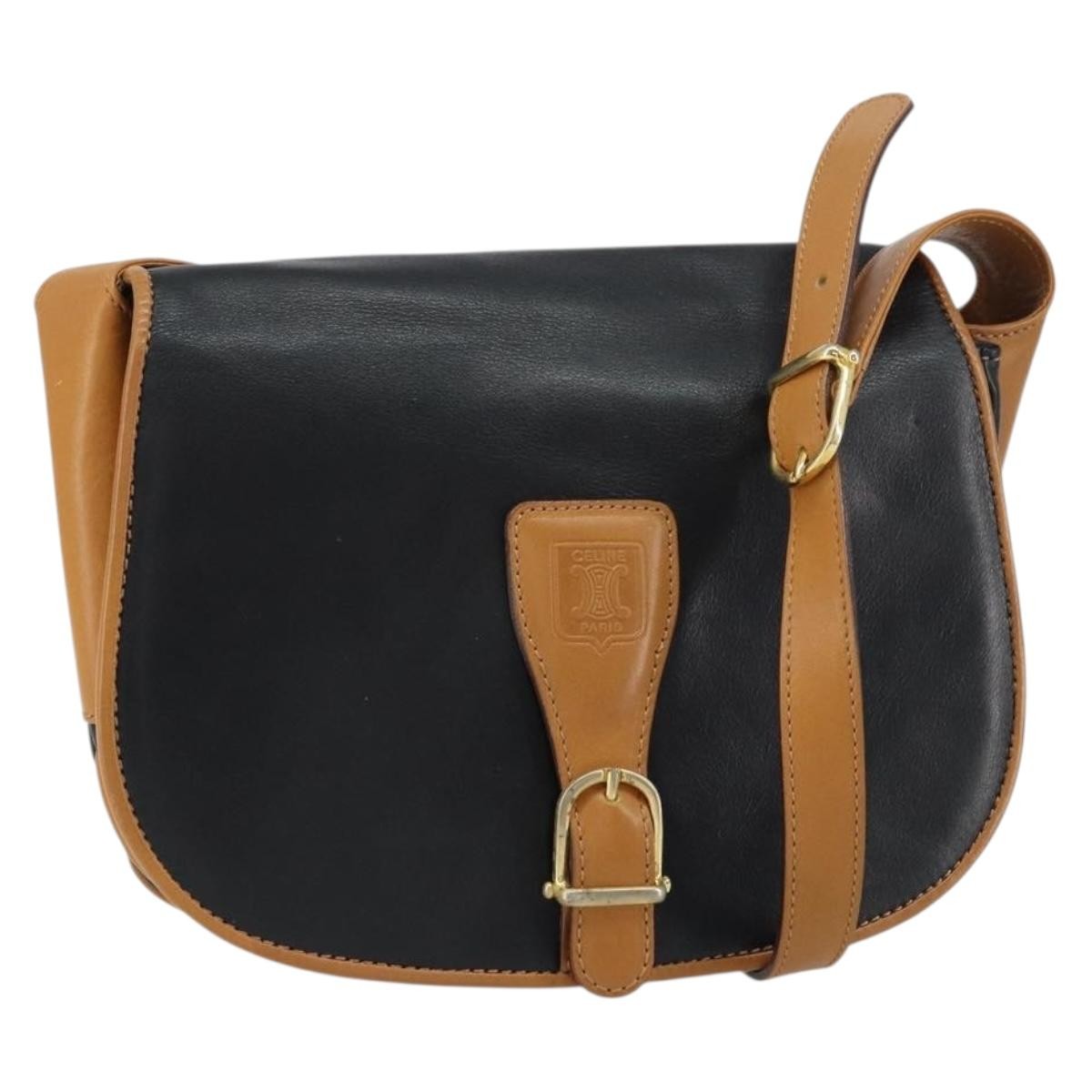 Celine Vintage Leather Black Leather Shoulder Bag Bag (Pre-Owned)