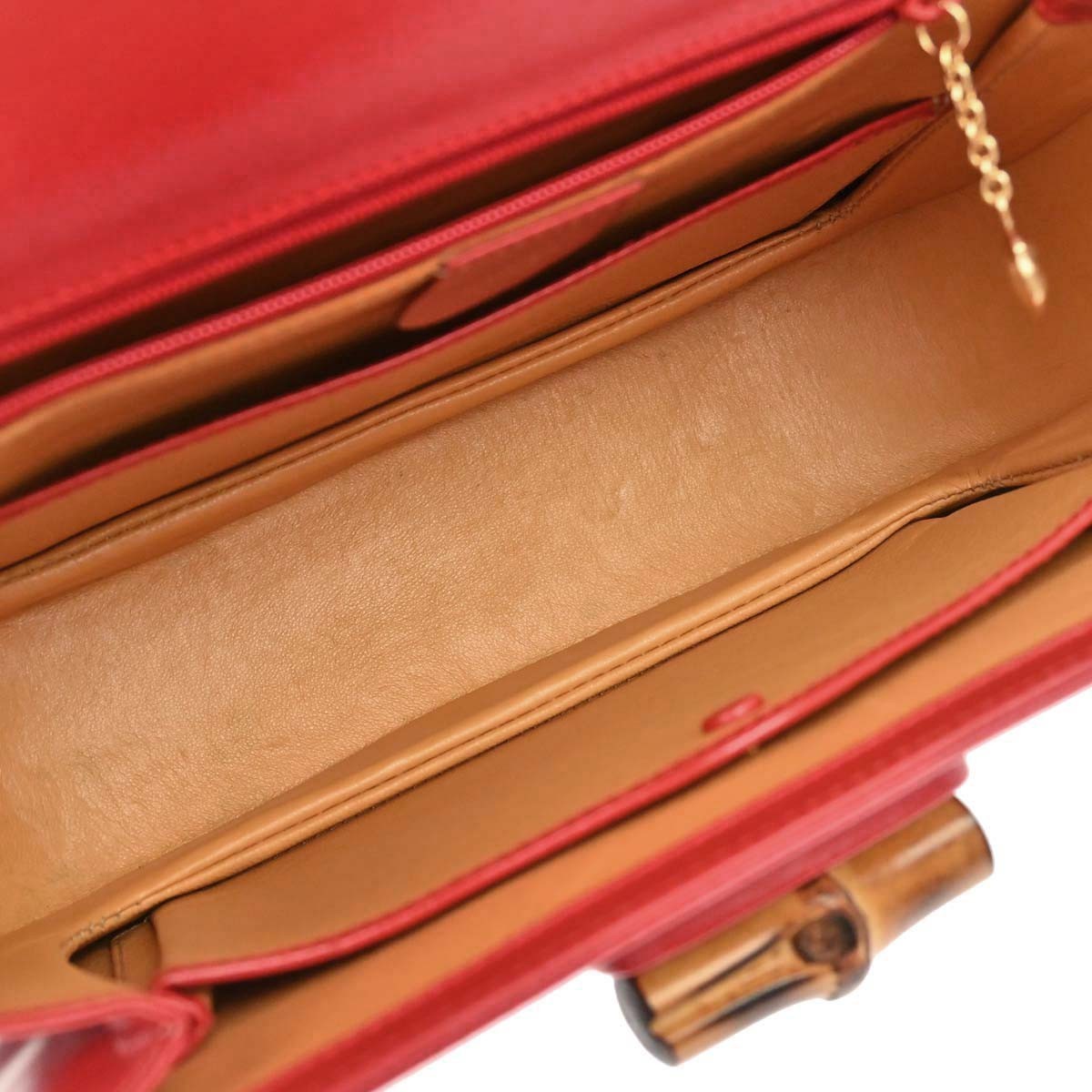 Gucci Vintage Convertible Bamboo Top Handle Leather Red Leather Handbag (Pre-Owned)