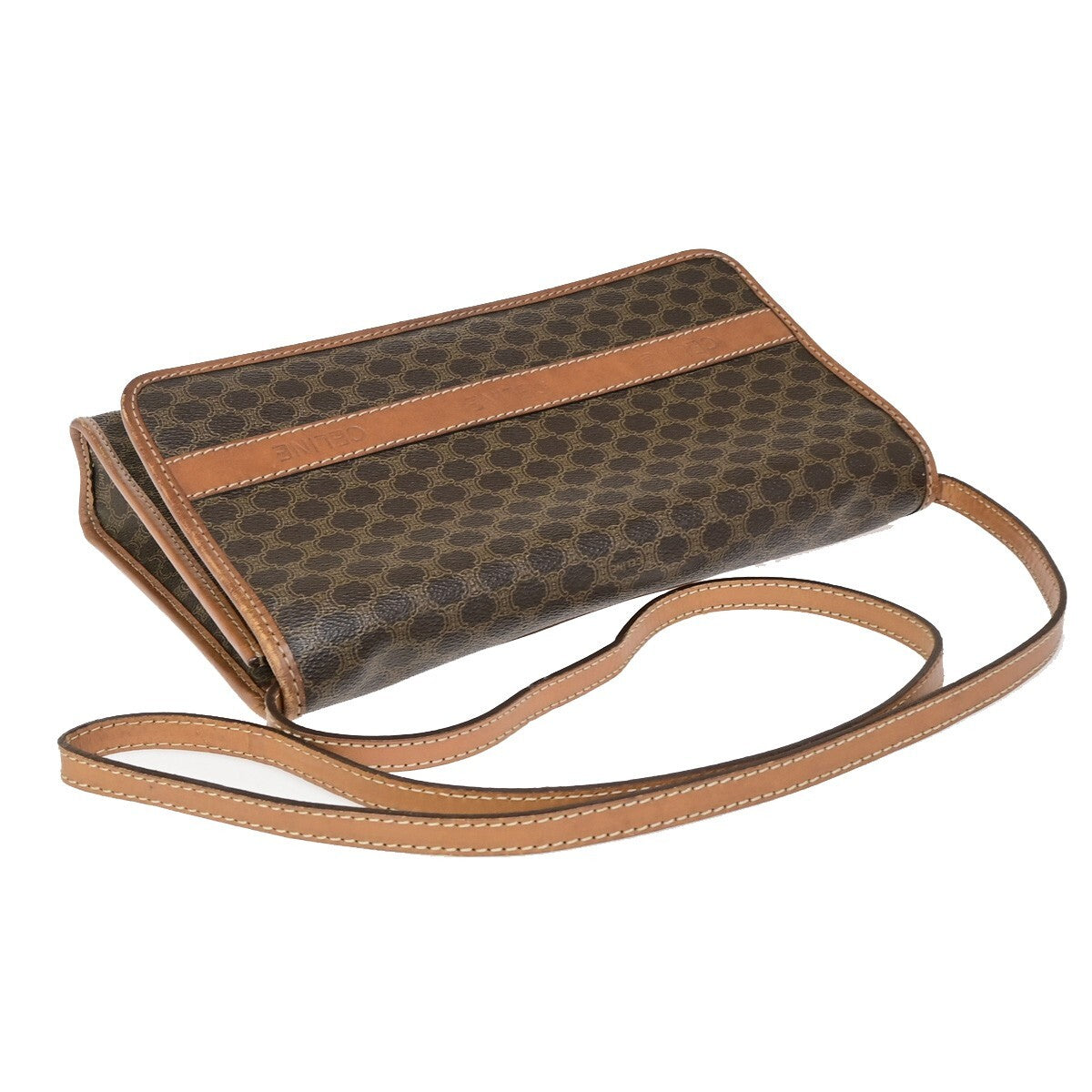 Celine Vintage Macadam Canvas And Leather Brown Canvas Shoulder Bag Bag (Pre-Owned)