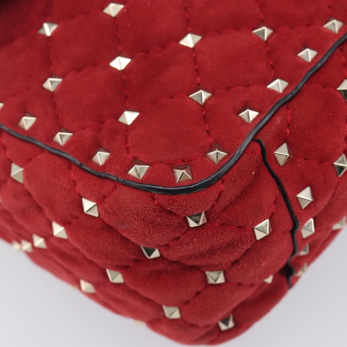 Valentino Garavani Rockstud Spike Flap Quilted Suede Red Suede Handbag (Pre-Owned)