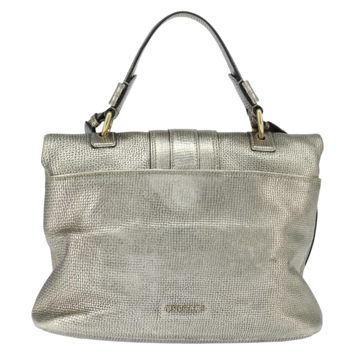 Bvlgari Leoni Top Handle Leather Silver Leather Handbag (Pre-Owned)