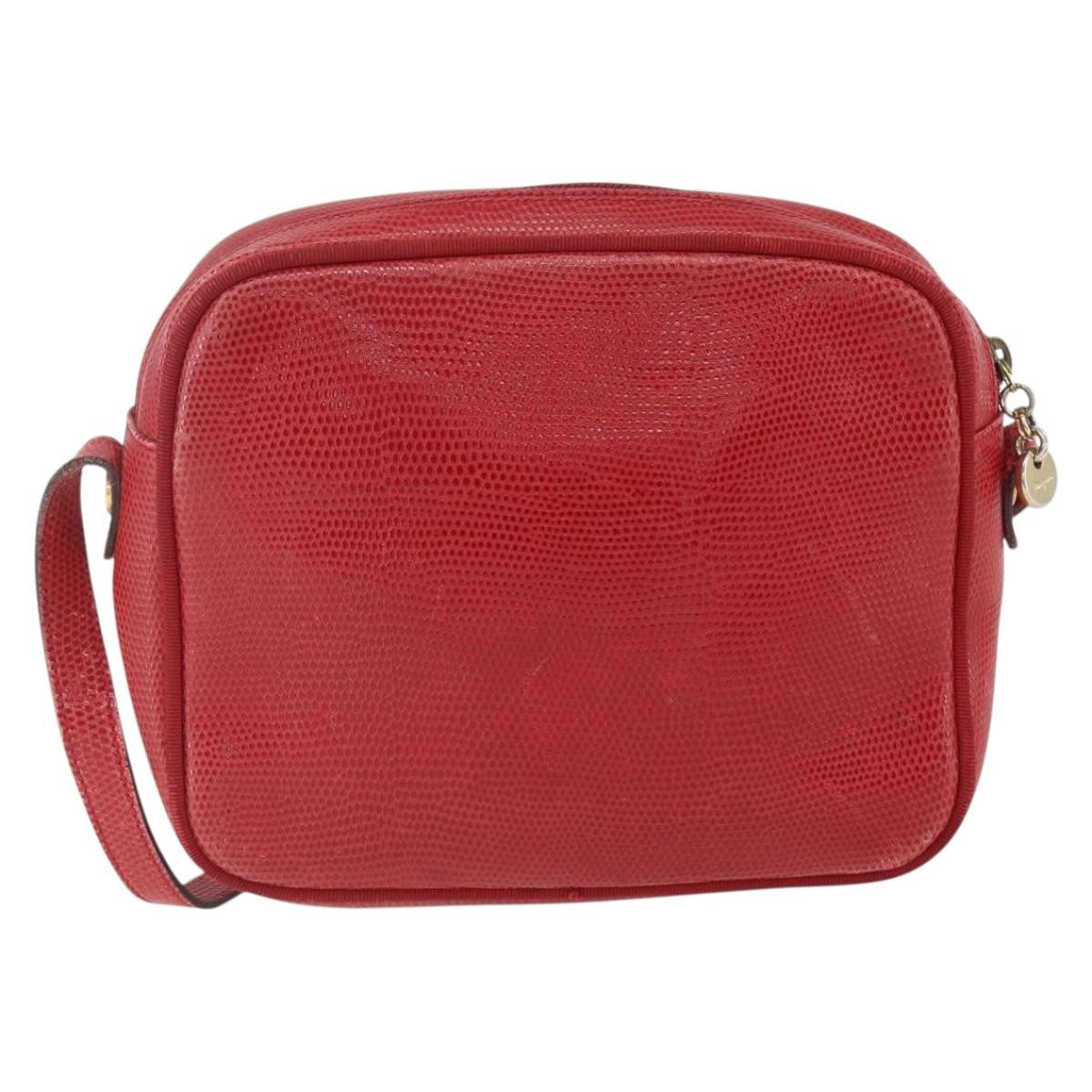 Salvatore Ferragamo Vara Bow Camera Leather Red Leather Shoulder Bag Bag (Pre-Owned)
