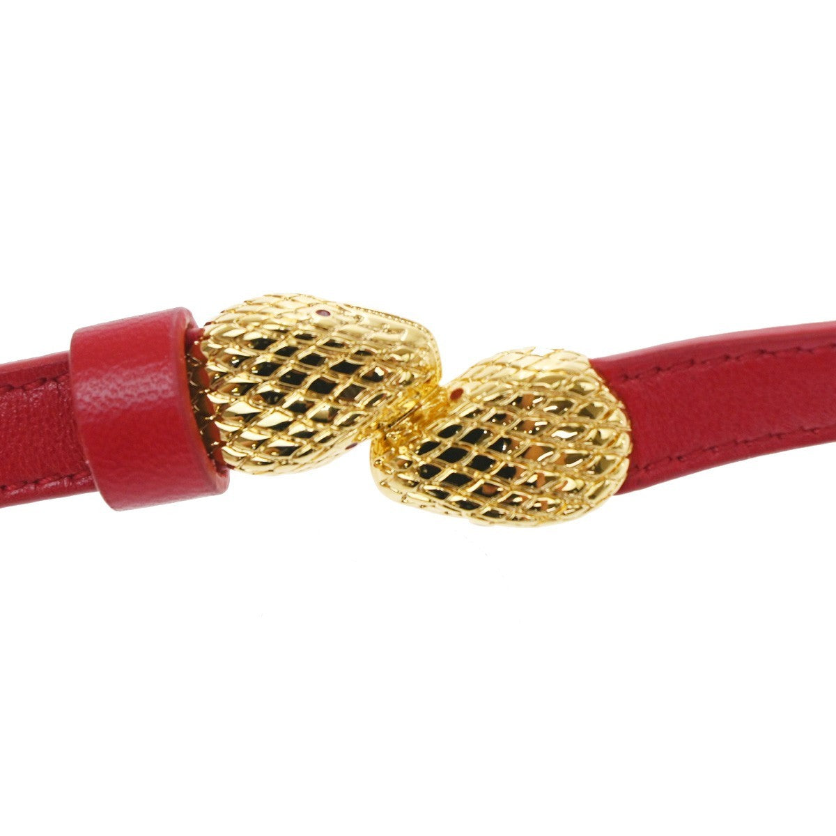 Bvlgari Serpenti Forever Double Wrap Leather Red Leather Bracelet Jewelry (Pre-Owned)