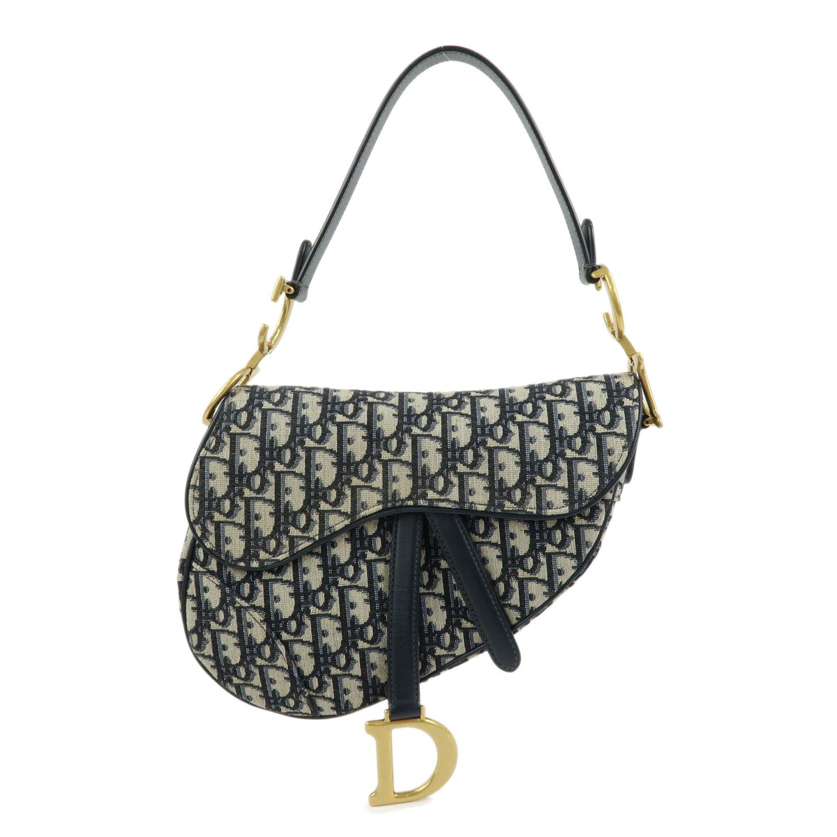 Christian Dior Saddle Oblique Canvas Navy Canvas Handbag (Pre-Owned)