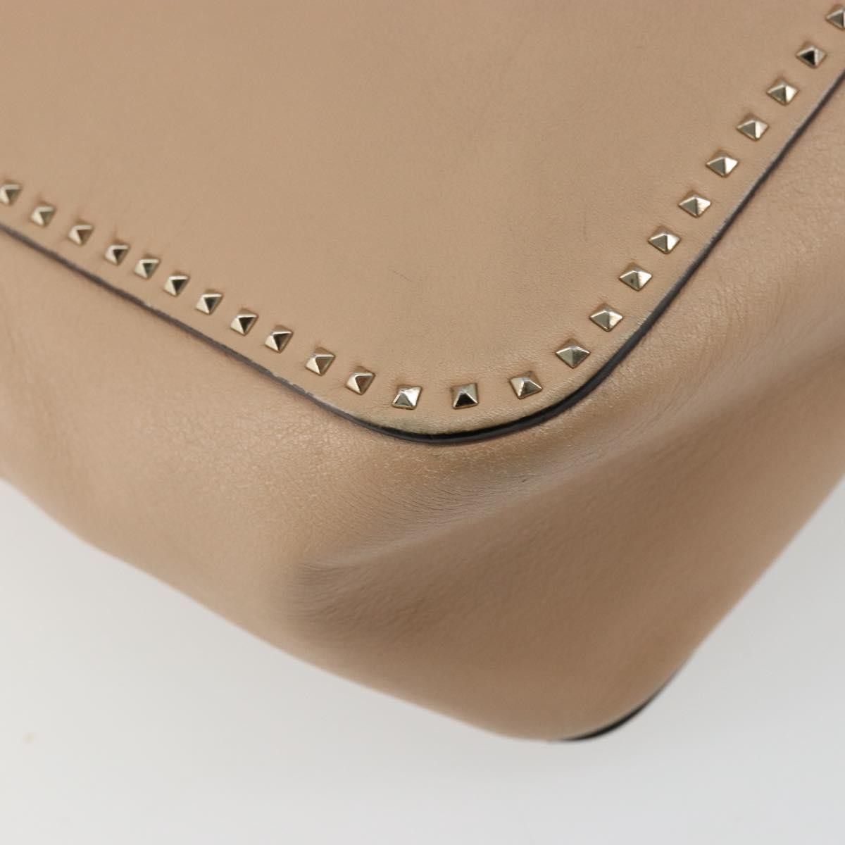 Valentino Garavani Convertible Zip Satchel Leather With Micro Rockstuds Beige Leather Handbag (Pre-Owned)