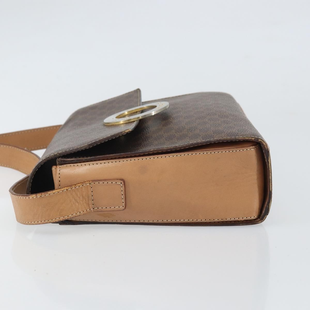 Celine Vintage Macadam Circle Logo Canvas And Leather Brown Canvas Shoulder Bag Bag (Pre-Owned)