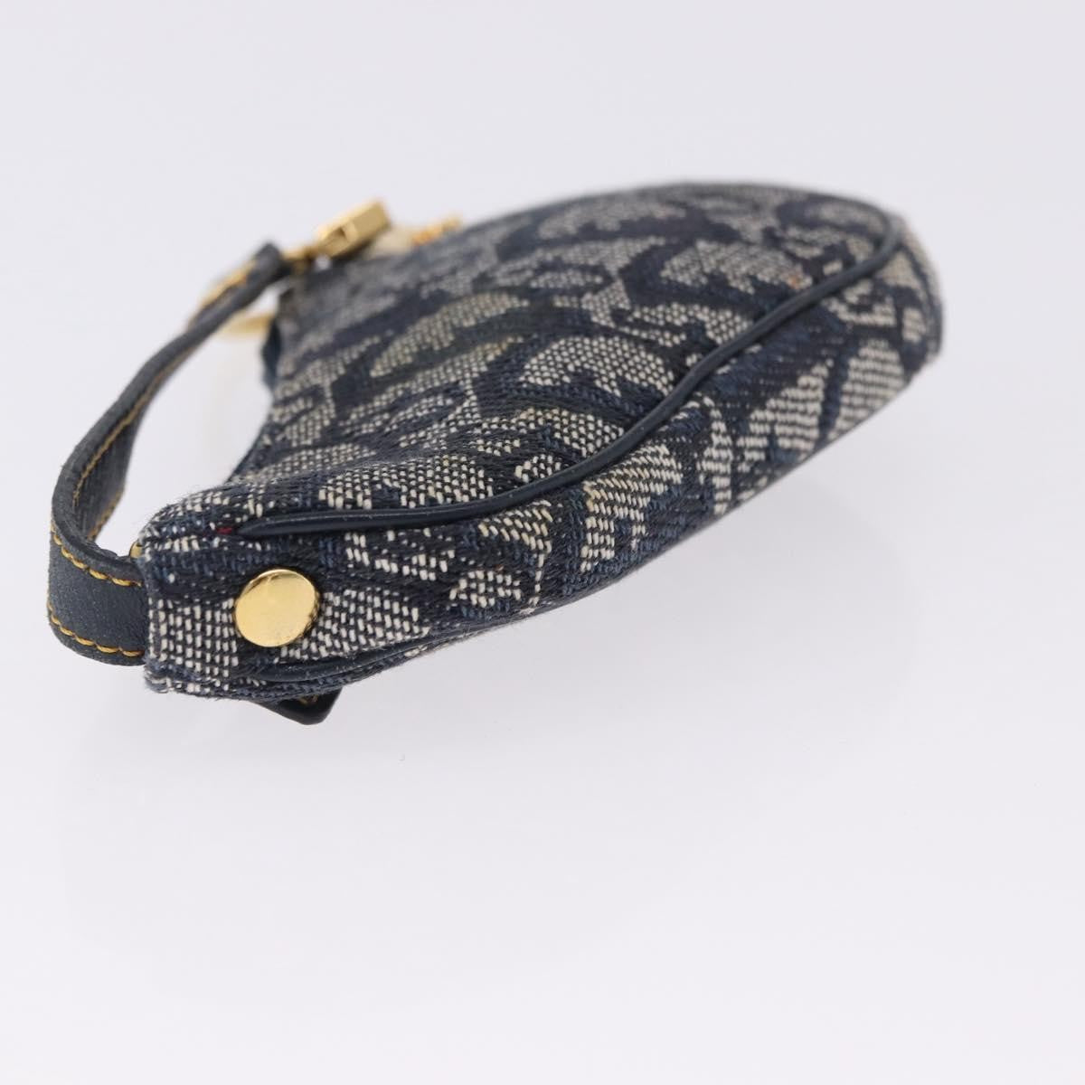 Christian Dior Vintage Saddle Zip Coin Purse Diorissimo Canvas Navy Canvas Clutche & Pouche Bag (Pre-Owned)
