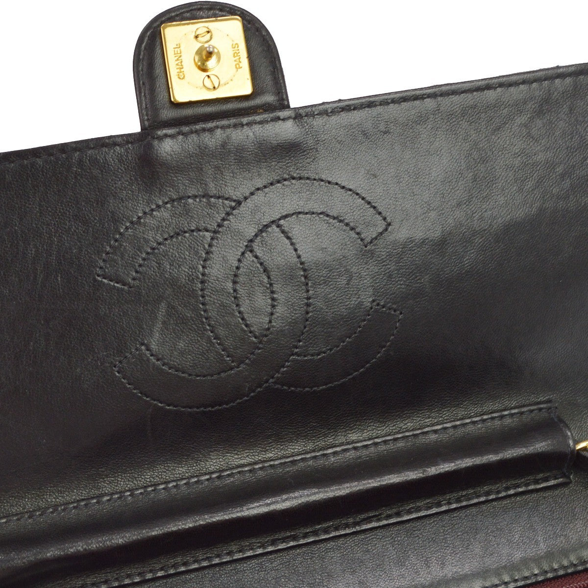 Chanel Vintage Classic Flap Quilted Lambskin Black Leather Shoulder Bag Bag (Pre-Owned)
