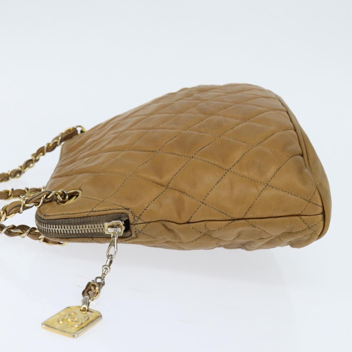 Chanel Vintage Zip Chain Quilted Lambskin Brown Leather Shoulder Bag Bag (Pre-Owned)