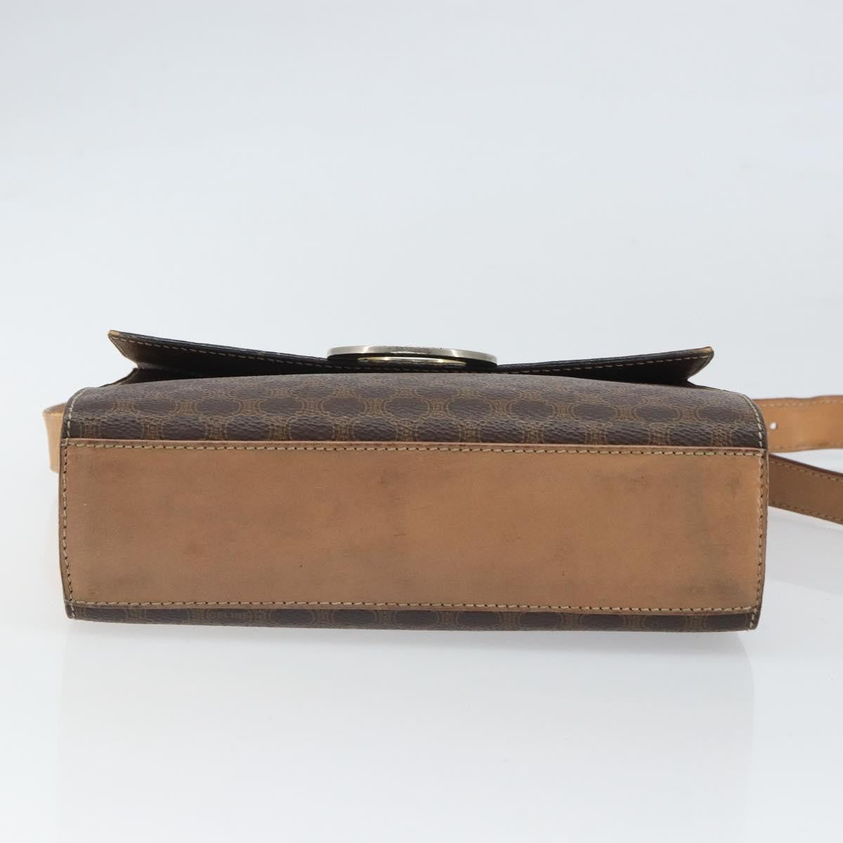 Celine Vintage Macadam Circle Logo Canvas And Leather Brown Canvas Shoulder Bag Bag (Pre-Owned)