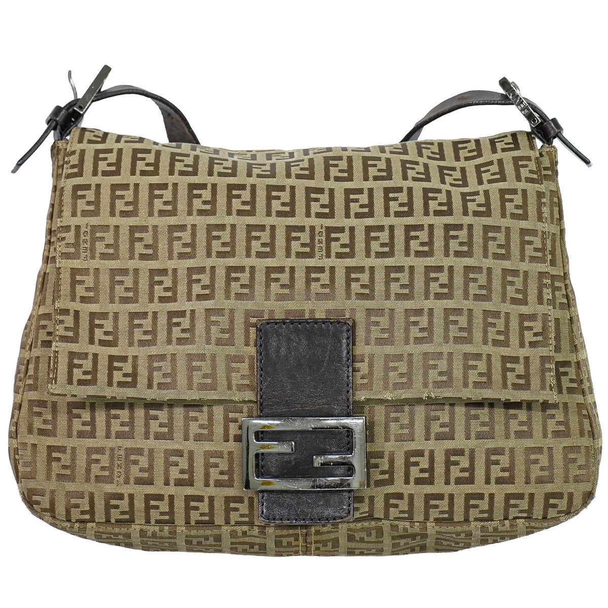 Fendi Zucchino Canvas Mamma Baguette Canvas Brown Canvas Shoulder Bag Bag (Pre-Owned)