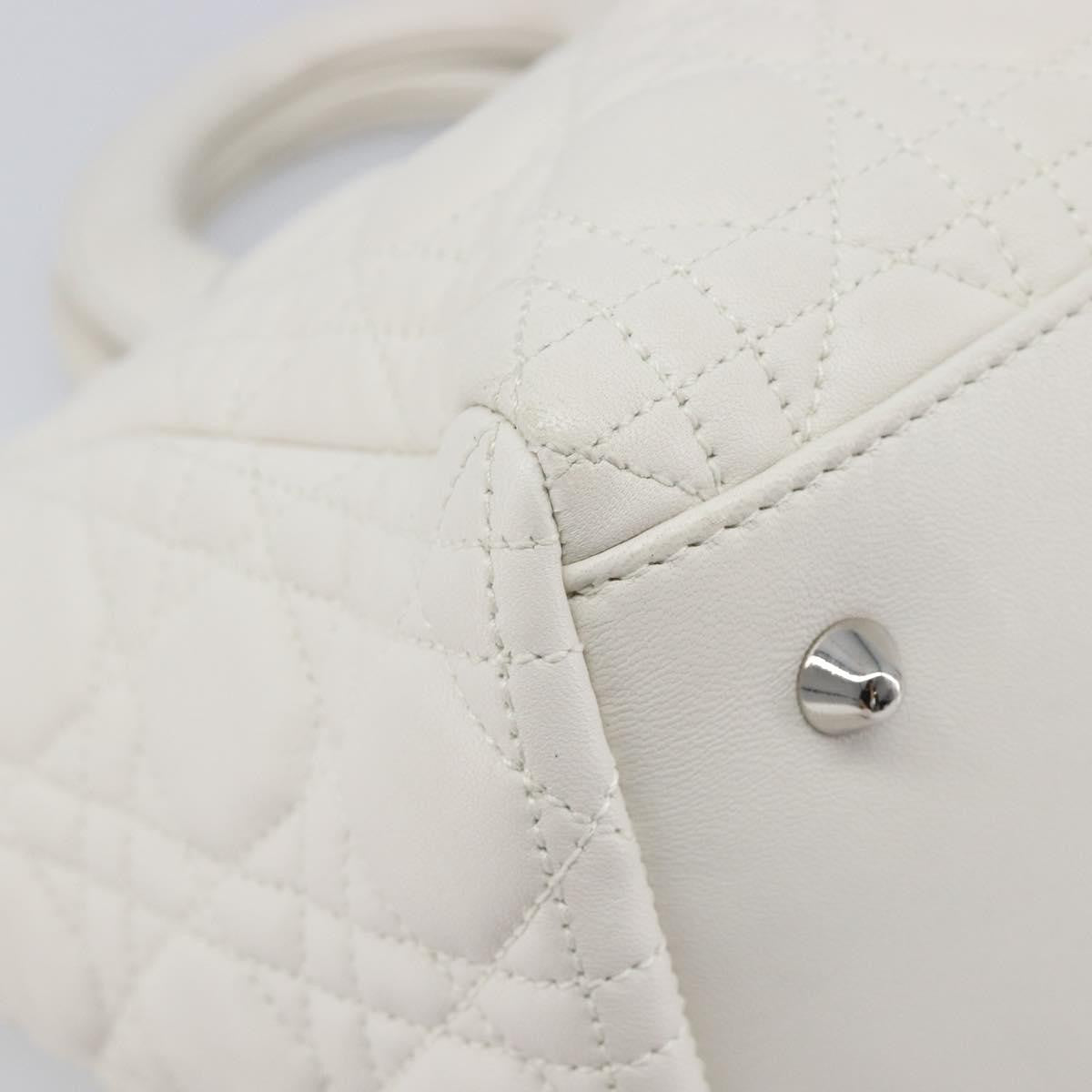 Christian Dior Lady Dior Cannage Quilt Lambskin White Leather Handbag (Pre-Owned)