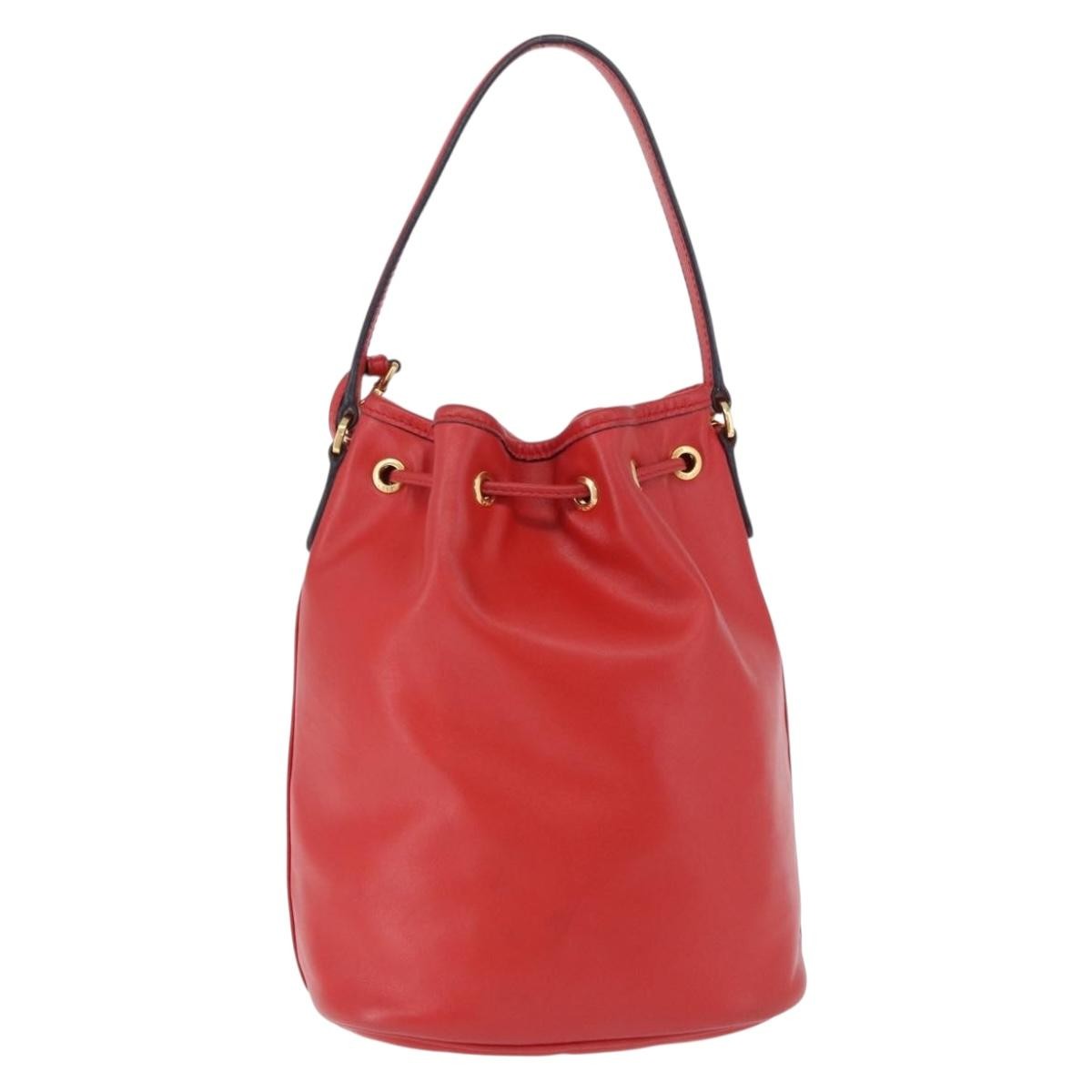Prada Drawstring Pocket Bucket Soft Calf Red Leather Shoulder Bag Bag (Pre-Owned)