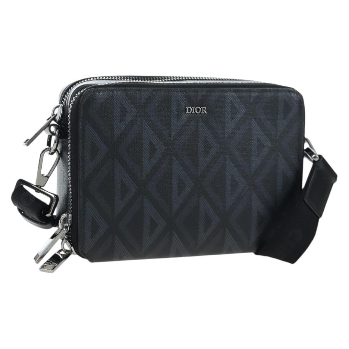 Christian Dior Double Zip Cd Diamond Coated Canvas Black Canvas Crossbody Bag Bag (Pre-Owned)