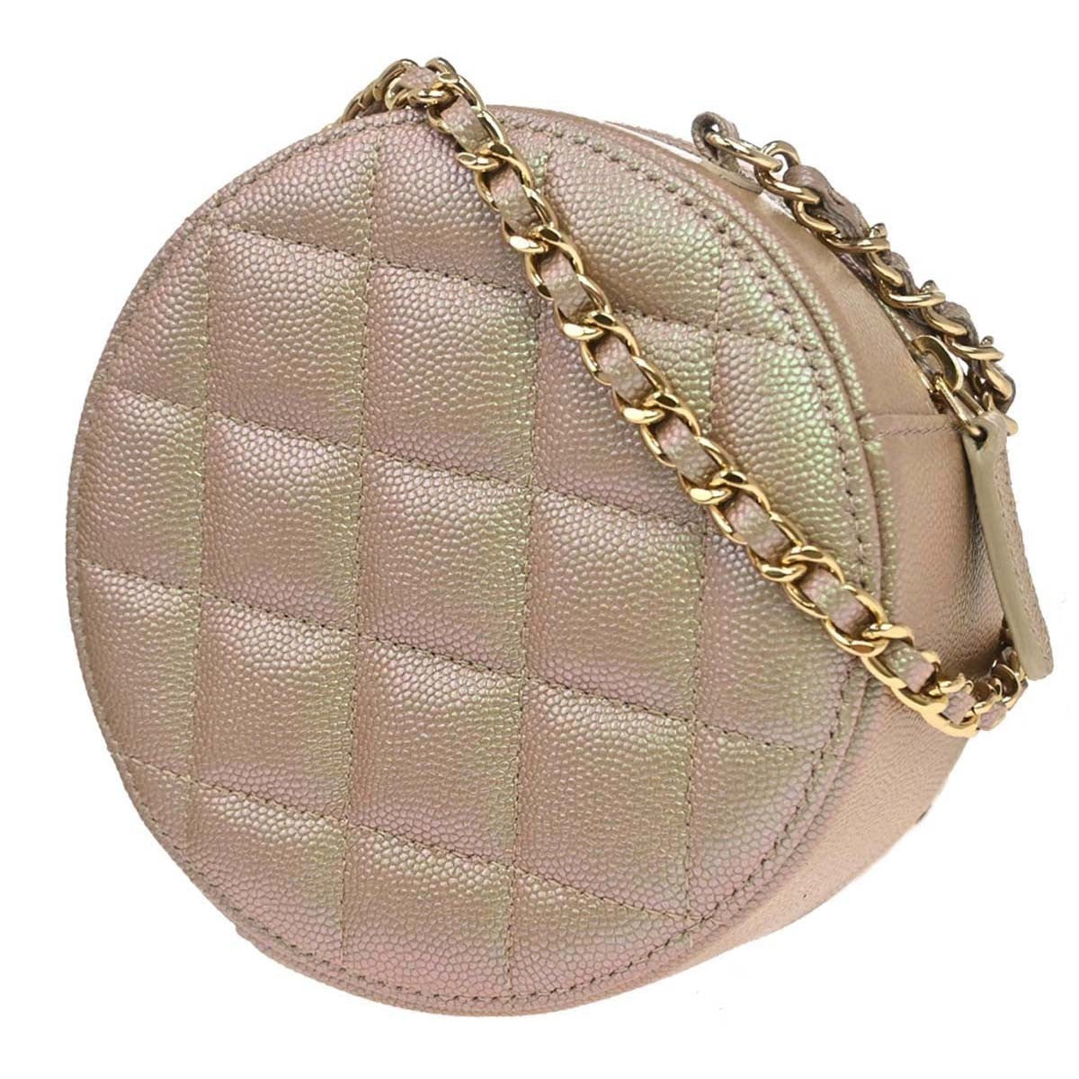 Chanel Round Chain Quilted Caviar Beige Leather Shoulder Bag Bag (Pre-Owned)