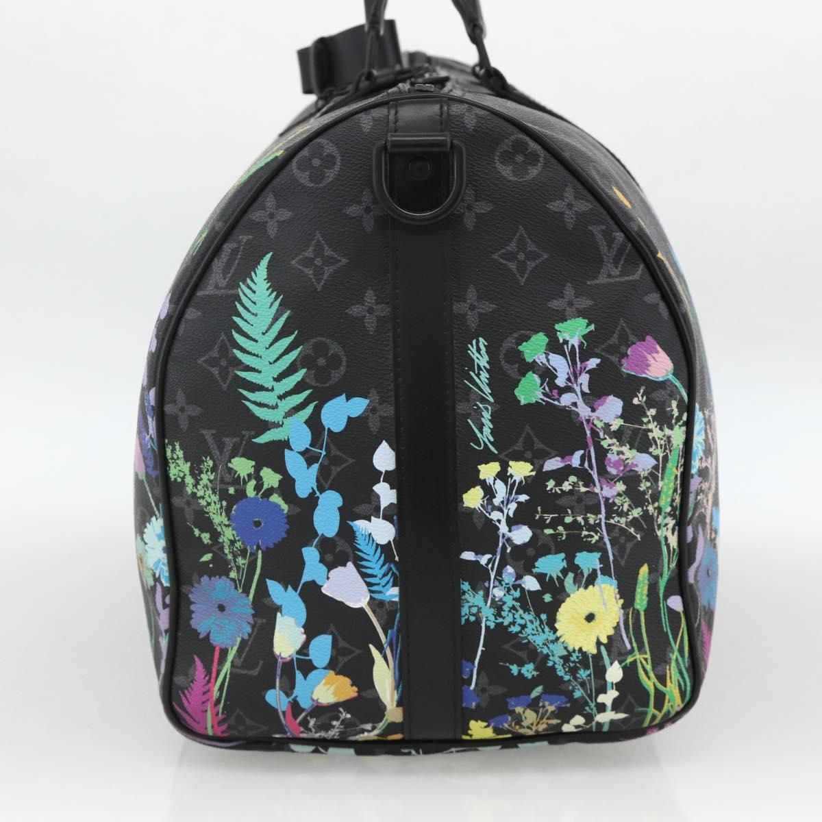Louis Vuitton Keepall Bandouliere Limited Edition Foliage Monogram Eclipse Black Canvas Travel Bag Bag (Pre-Owned)