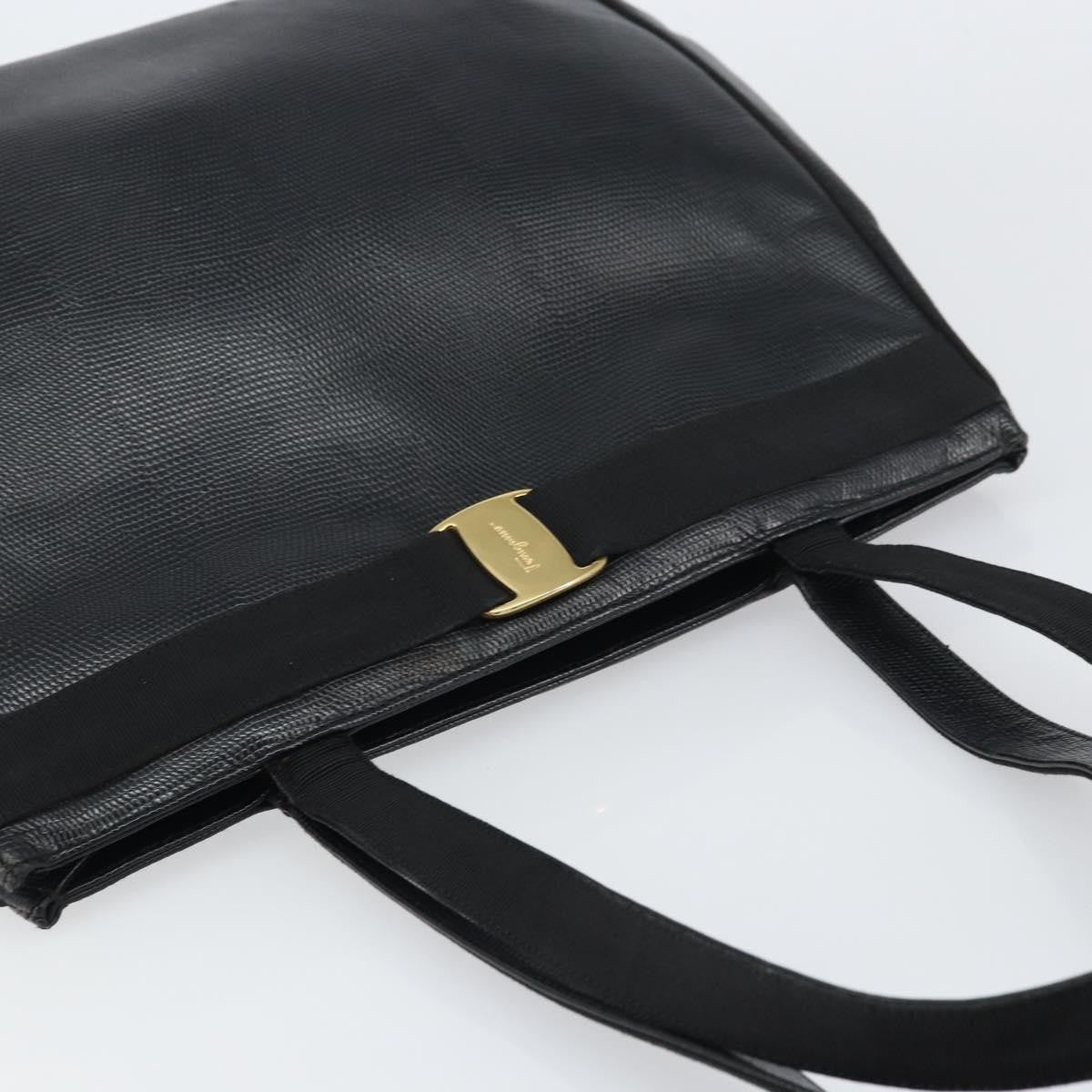 Salvatore Ferragamo Vintage Vara Bow Lizard Embossed Leather Black Leather Tote Bag Bag (Pre-Owned)