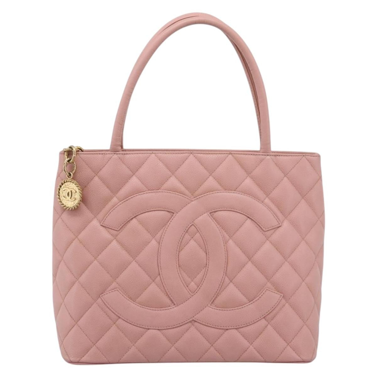Chanel Medallion Quilted Caviar Pink Leather Tote Bag Bag (Pre-Owned)