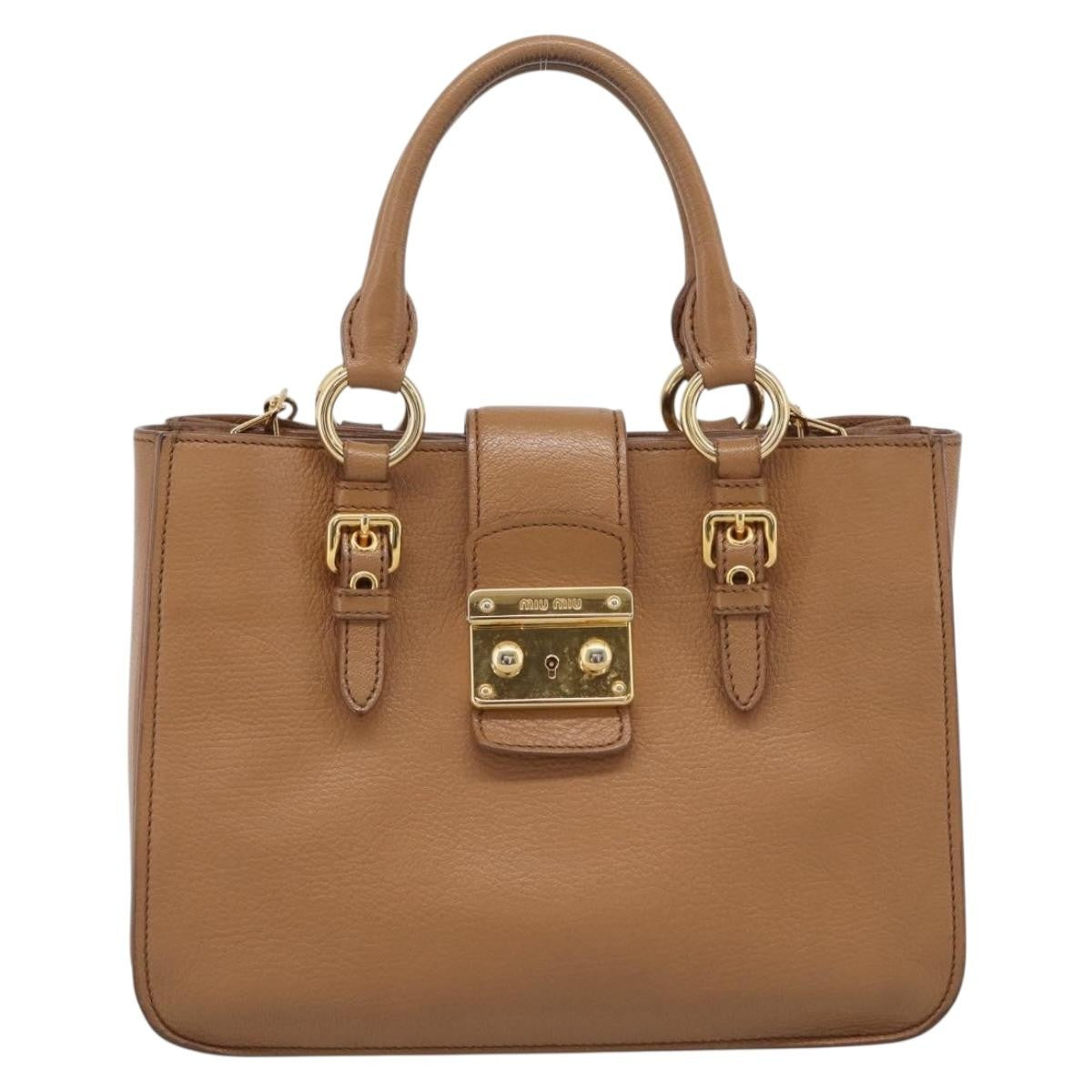 Miu Miu Madras Convertible Lock Leather Brown Leather Tote Bag Bag (Pre-Owned)