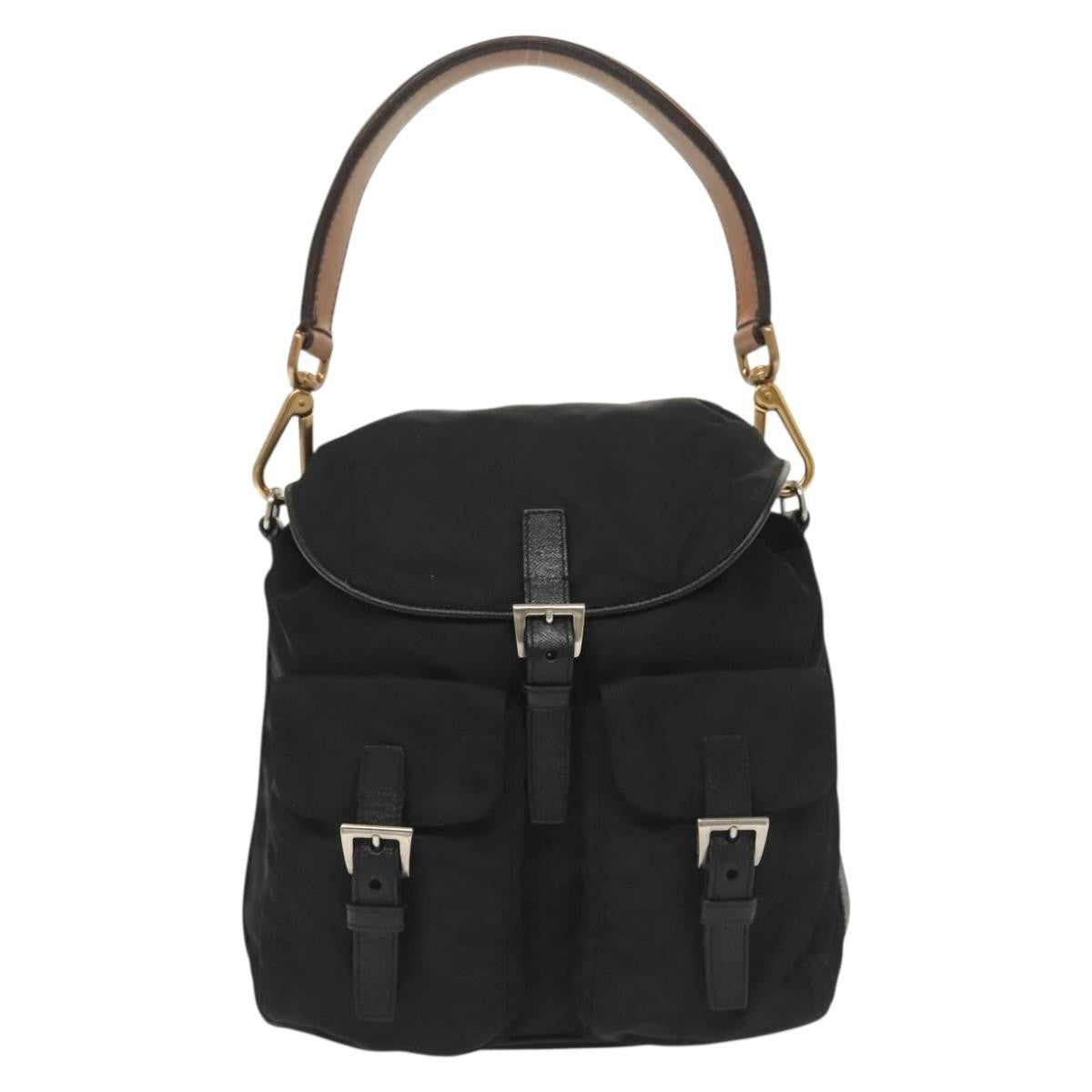 Prada Double Pocket Drawstring Tessuto Black Nylon Shoulder Bag Bag (Pre-Owned)