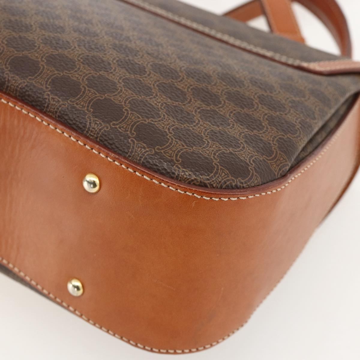 Celine Vintage Convertible Top Handle Macadam Coated Canvas Brown Pvc Handbag (Pre-Owned)