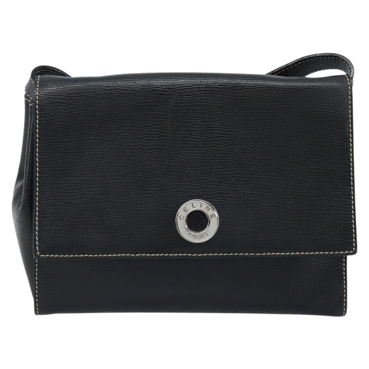 Celine Vintage Circle Logo Leather Black Leather Crossbody Bag Bag (Pre-Owned)