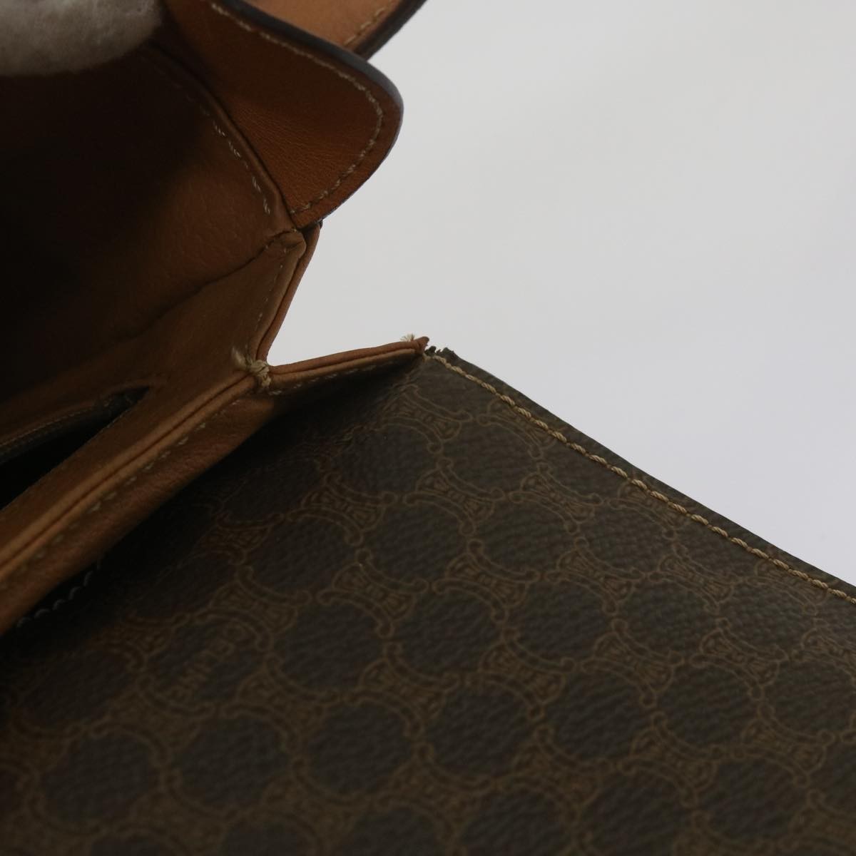 Celine Vintage Macadam Circle Logo Canvas And Leather Brown Canvas Shoulder Bag Bag (Pre-Owned)