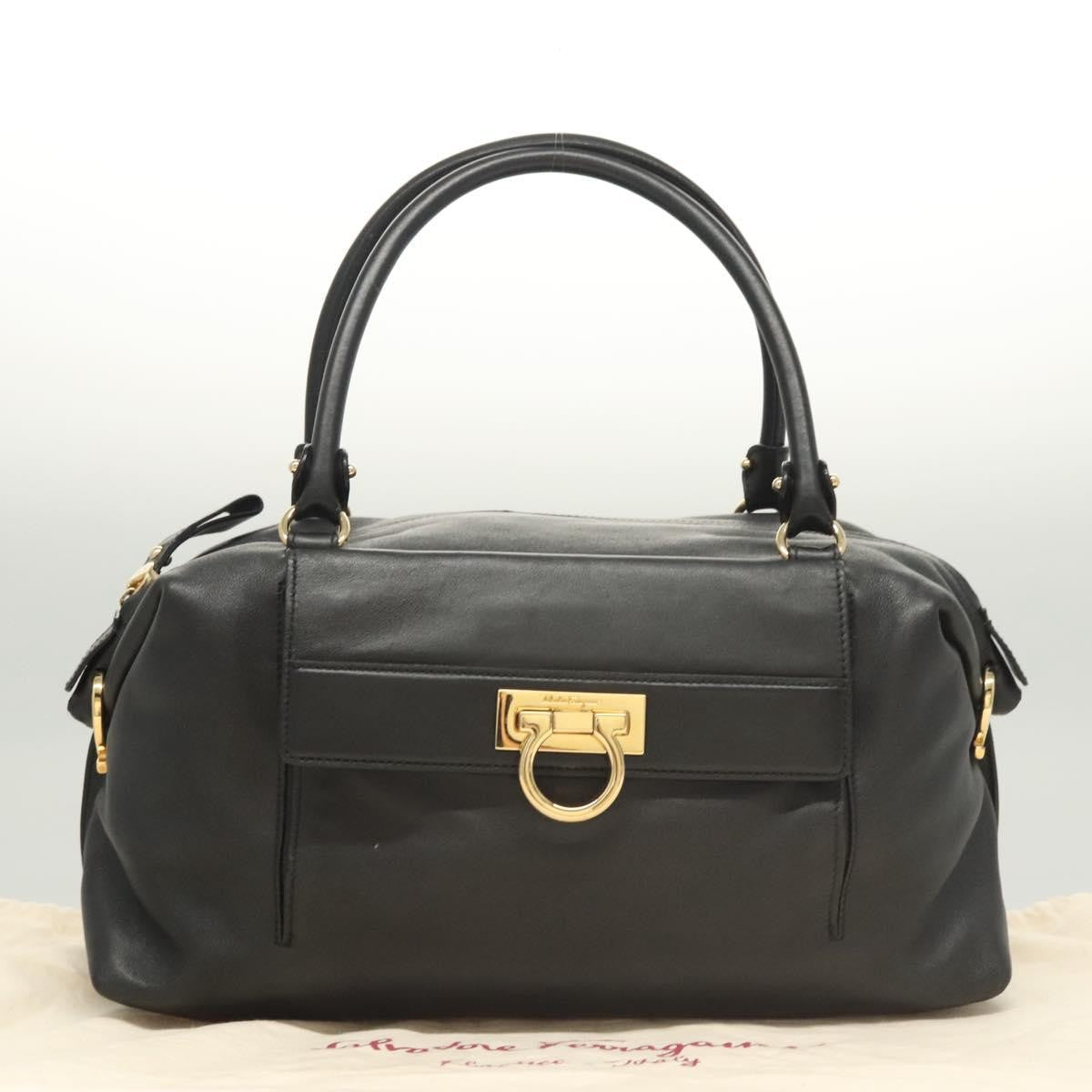 Salvatore Ferragamo Gancini Leather Black Leather Handbag (Pre-Owned)