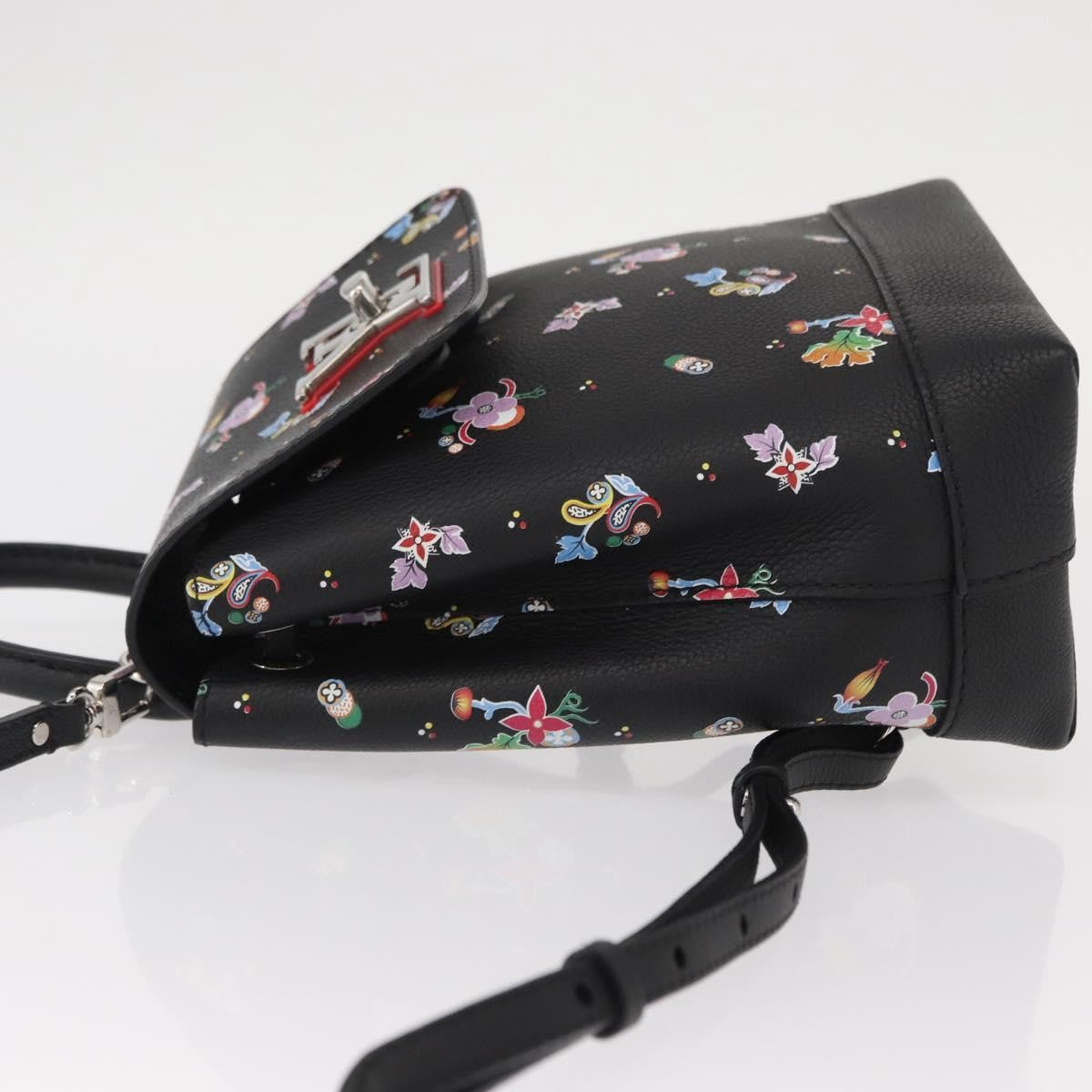 Louis Vuitton Lockme Floral Printed Leather Black Leather Backpack Bag (Pre-Owned)