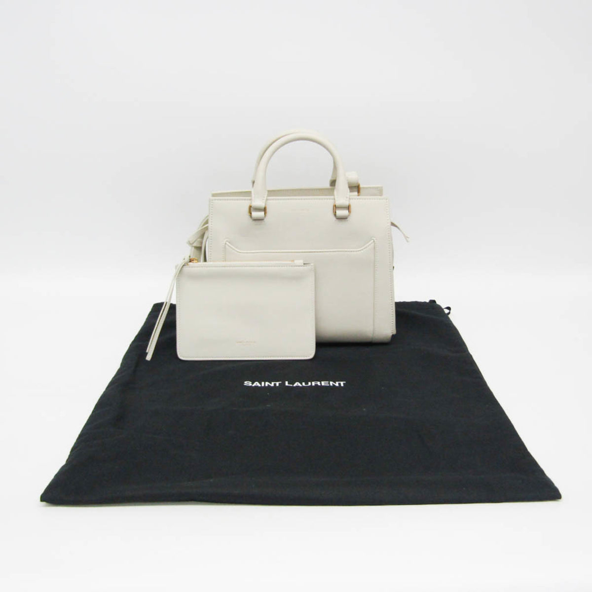 Saint Laurent East Side Smooth Leather White Leather Tote Bag Bag (Pre-Owned)