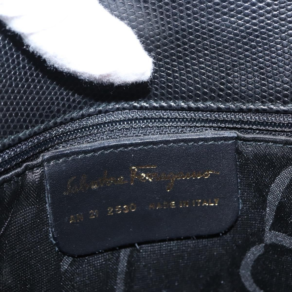 Salvatore Ferragamo Vintage Vara Bow Tote Lizard Embossed Leather Black Leather Tote Bag Bag (Pre-Owned)