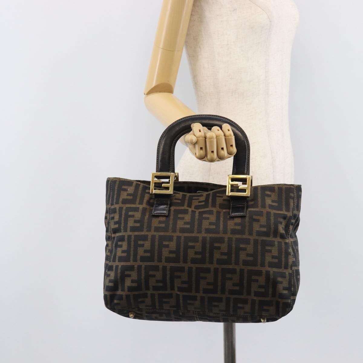Fendi Vintage Ff Handle Zucca Canvas Brown Canvas Tote Bag Bag (Pre-Owned)